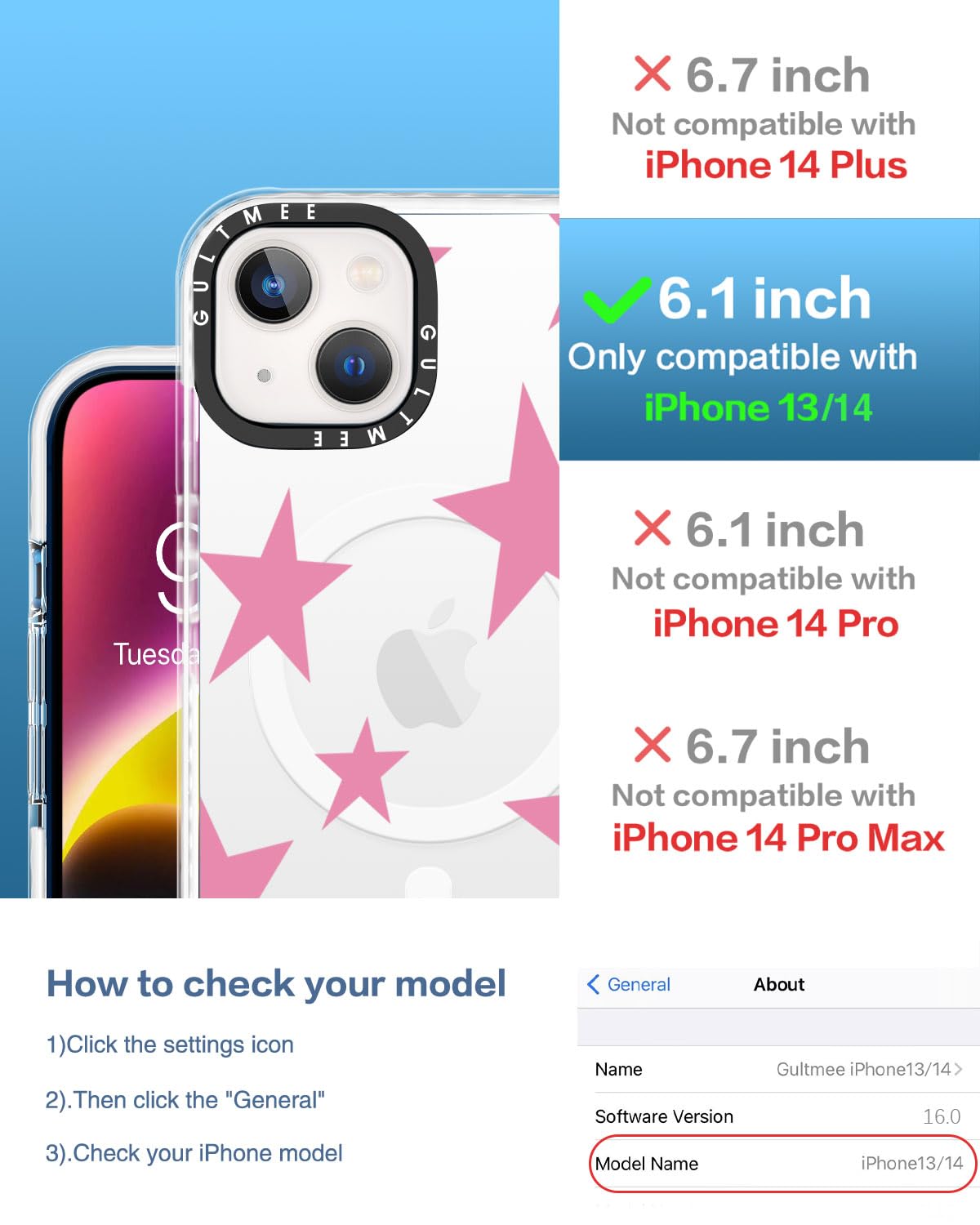 Magnetic Shockproof iPhone 13/14 Case with Cute Pink Stars Print - Slim Protective Cover Compatible with MagSafe | Military-Grade Drop Tested | Perfect for Women & Girls | Ideal for Everyday Use, Work & Travel (Fits iPhone 13/14 6.1 Inch)