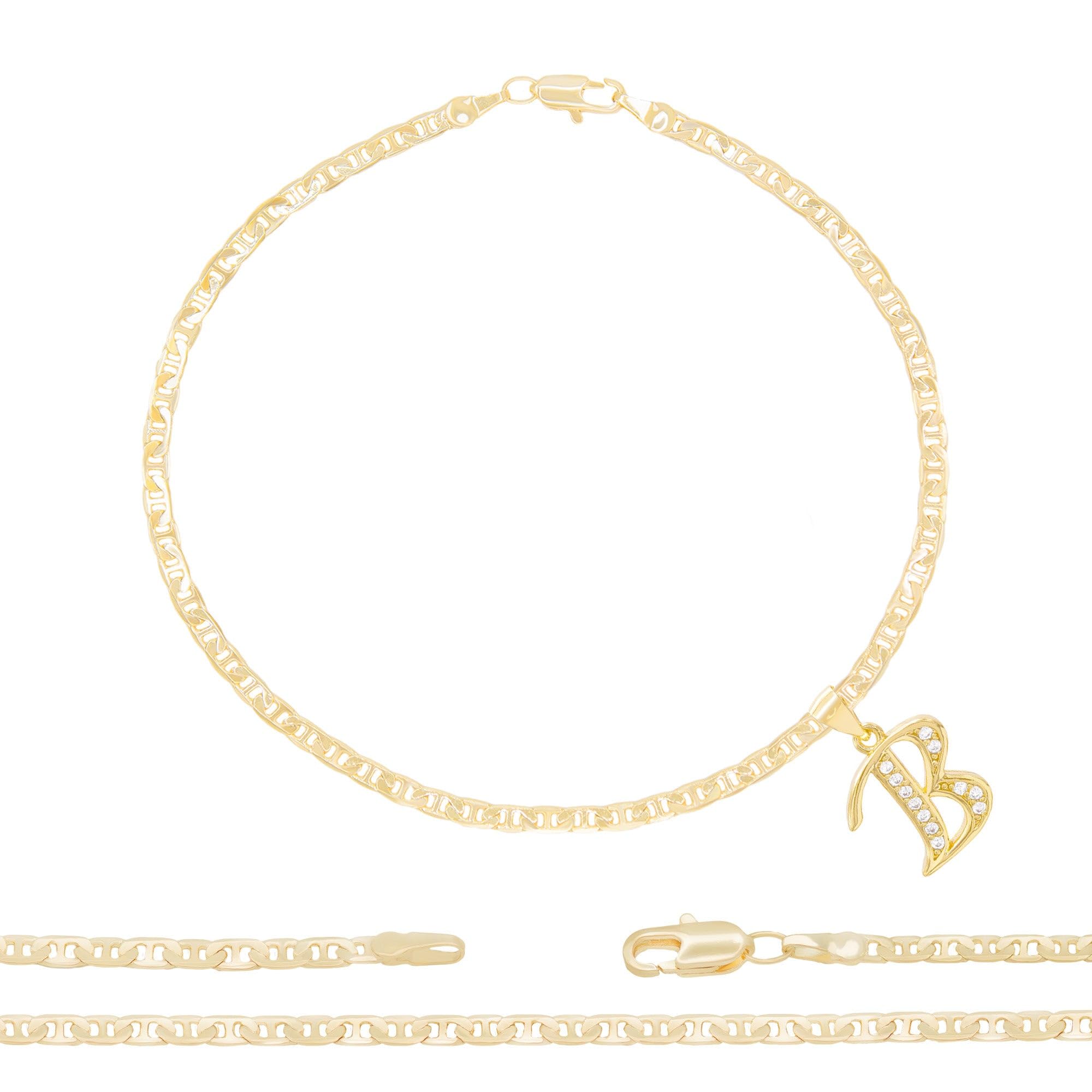 BEBERLINI 14K Gold Filled Letter CZ Charm Initial Anklet for Women - Dainty Mariner Chain Ankle Bracelet Jewelry - Perfect for Everyday Wear, Gifts & Special Occasions