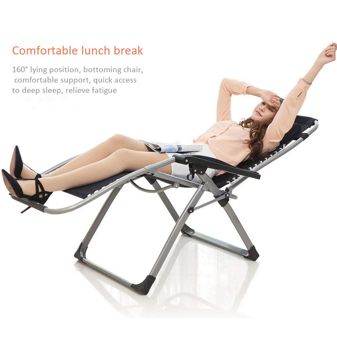 HIOD Folding Recliner Chair - Adjustable Lounge Bed for Patio, Garden, Beach & Indoor Use - Portable Sun Lounger with Cup Holder - Perfect for Relaxing, Sunbathing & Nap Time - Black