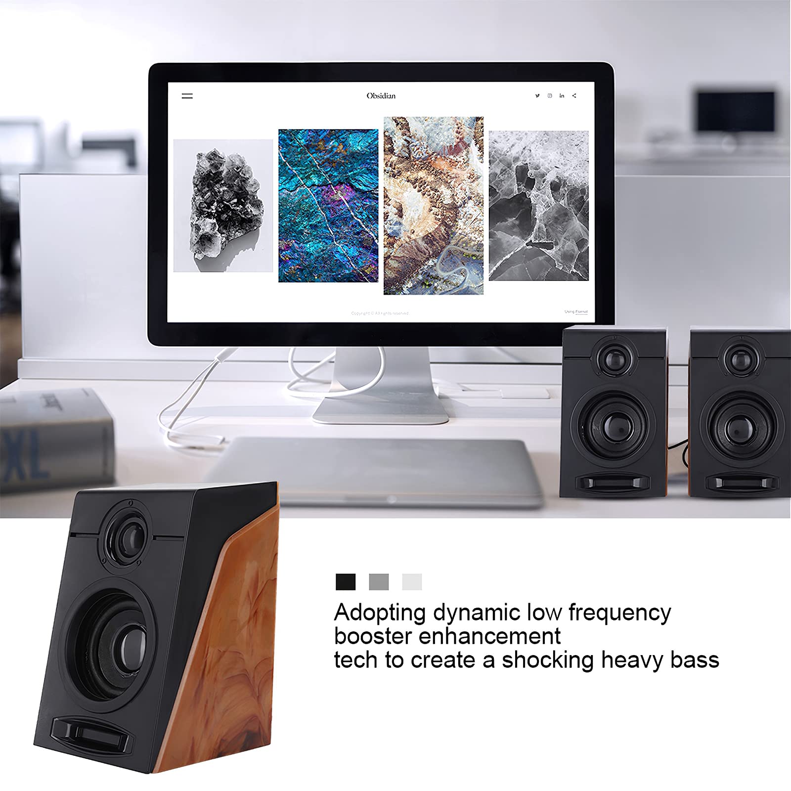 2pcs Mini Subwoofer Speakers Computer Kit - Enhanced Bass Multimedia Speakers with Non-Slip Mat for Home Studio, Desktop, and Gaming Setup