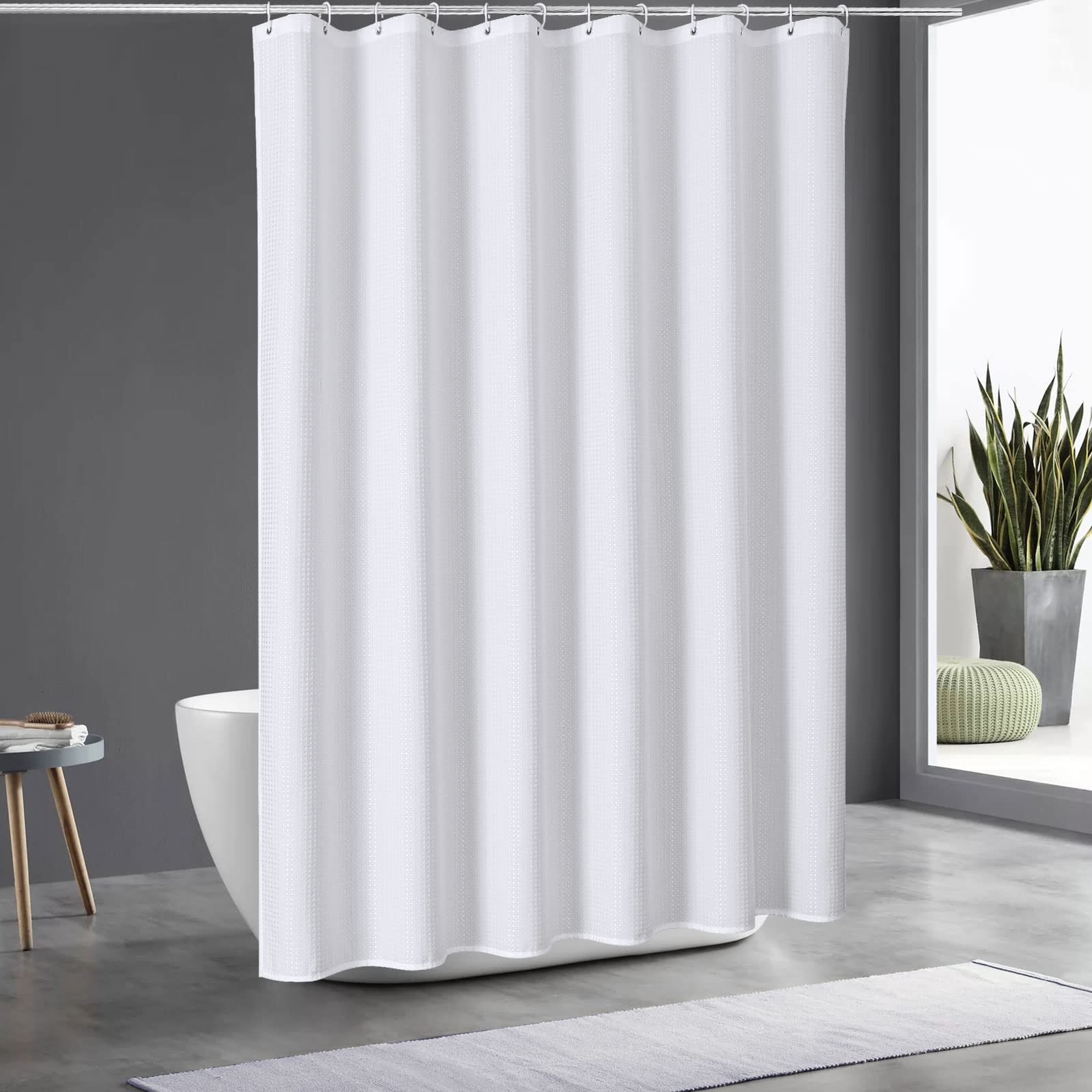 MitoVilla White Waffle Weave Small Stall Shower Curtain 36x72 Inches - Farmhouse Half Size Bathroom Curtain with Weighted Hem - Narrow Fabric Shower Curtain for Bathroom Decor - Perfect for Small Bathrooms, RVs & Tiny Homes