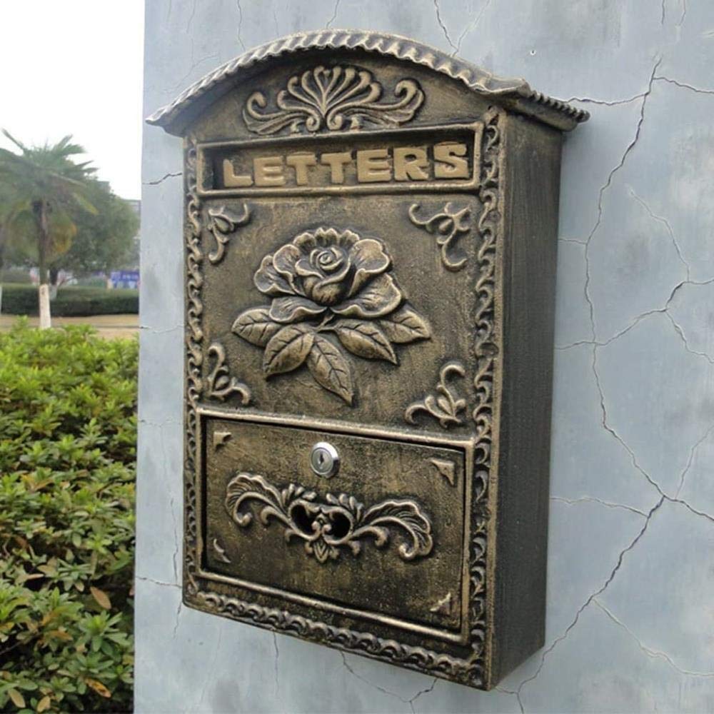 Wall Mounted Mailbox - Decorative Outdoor Post Box for Home, Garden & Villa - Rustic Newspaper Holder - Perfect for Front Porch, Yard & Entryway Decor