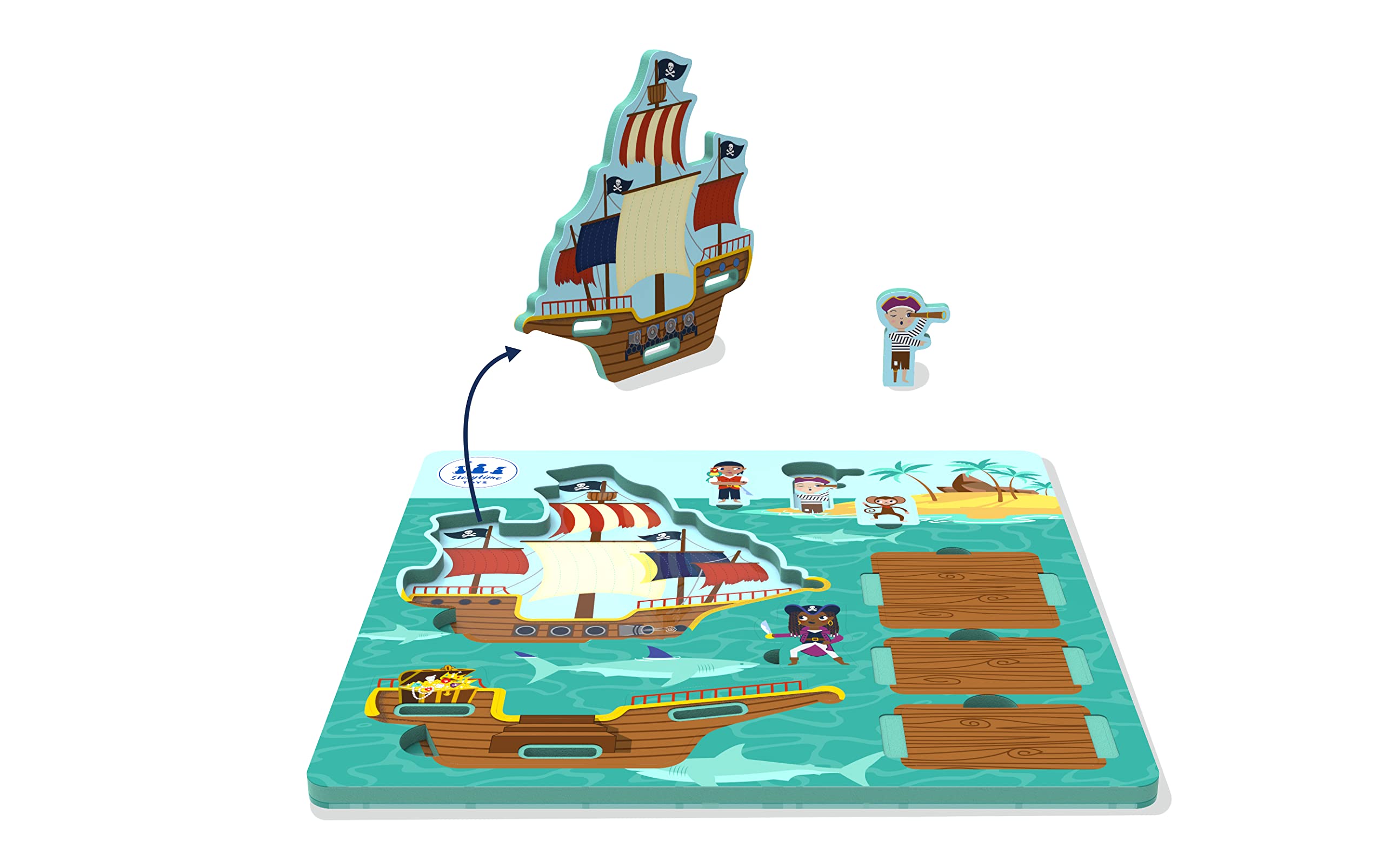 STORYTIME TOYS Pirate Ship Play Puzzle - Wooden Educational Toy for Kids Ages 3-6 | Interactive Learning Game for Preschoolers | Perfect for Imaginative Play, Birthday Gifts & Classroom Activities