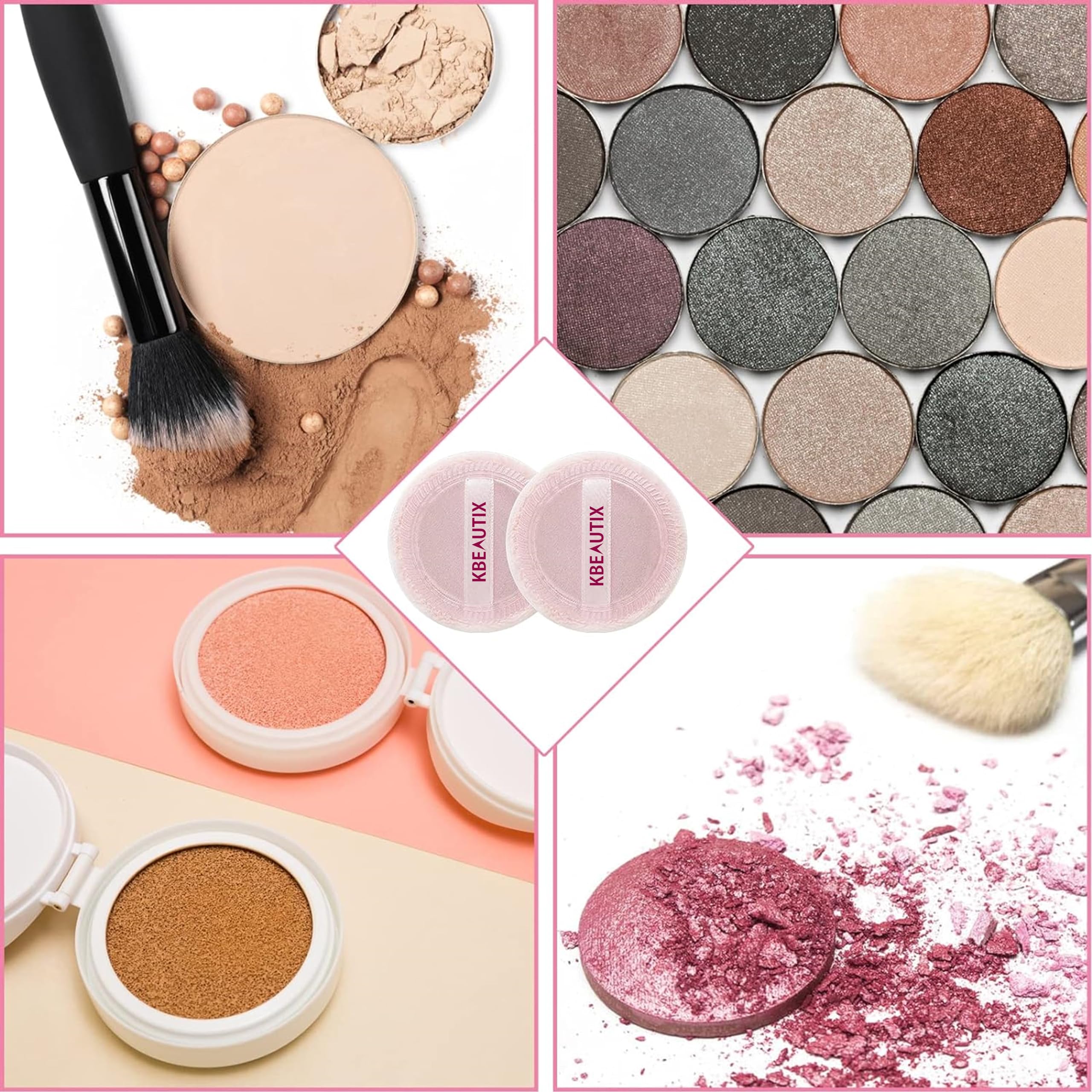 KBEAUTIX Round Makeup Sponge Puffs for Powder Foundation & Loose Mineral Powder - 4 Pack Soft Blending Cosmetic Pads with Strap - Perfect for Face & Body Powder Application, Travel & Touch-ups