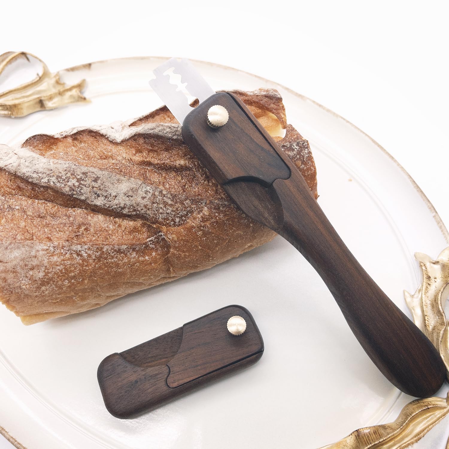 Premium Mini Bread Lame - Handcrafted Wooden Dough Scoring Tool for Sourdough Bread Patterns - Black Walnut Bread Decorating Knife (Blade Not Included) - Perfect for Artisan Baking & Homemade Bread Making
