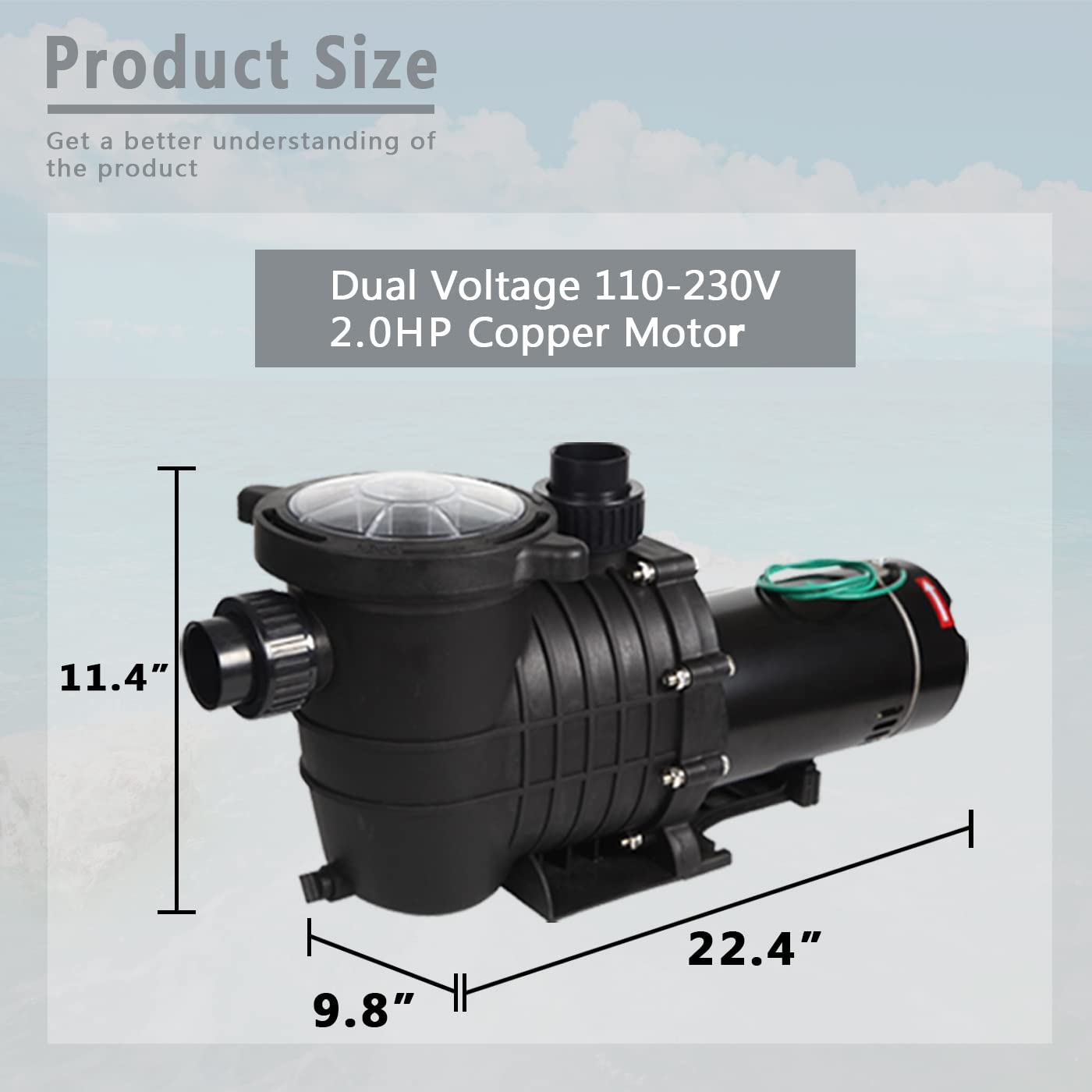 2.0HP 114GPM Swimming Pool Pump - 110V/220V Dual Voltage In-Ground & Above Ground Pool Water Pump with Strainer Basket - Perfect for Backyard, Residential & Commercial Pool Maintenance
