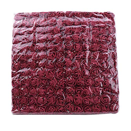 144pcs Mini Burgundy Fake Rose Flower Heads with Stems - Realistic Artificial Roses for DIY Wedding Bouquets, Centerpieces, Party Decor, Baby Shower Arrangements & Home Decor - Perfect for Wedding, Bridal, Table Decorations and Floral Crafts