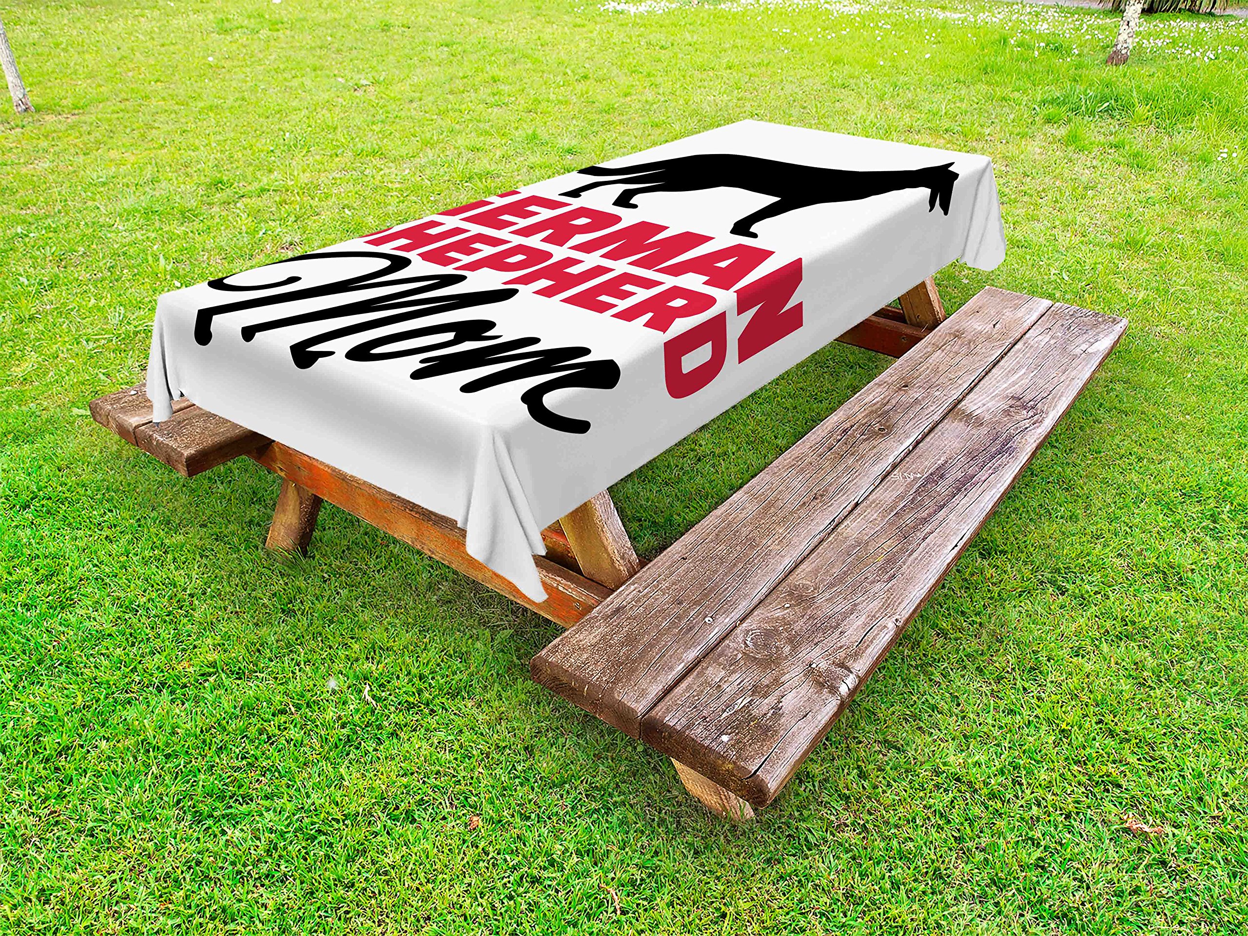 Lunarable German Shepherd Outdoor Tablecloth - Alsatian Dog Slogan Animal Silhouette Design, Washable Picnic Table Cover 58x84 Inches, Black White Dark Coral - Perfect for Backyard BBQs, Camping & Pet Lover Gatherings