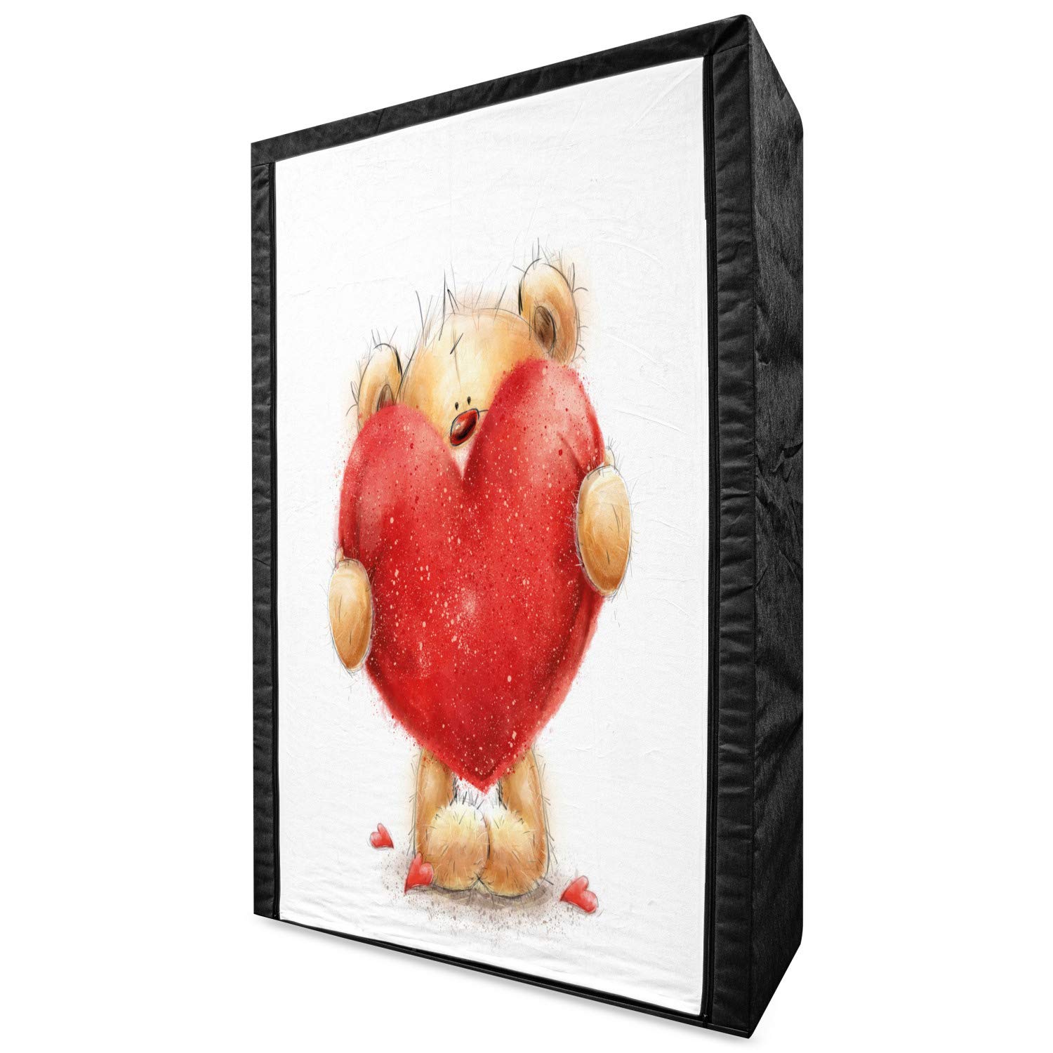 Ambesonne Bear Portable Fabric Wardrobe - Valentine's Day Teddy Bear with Red Heart Design, 42.5