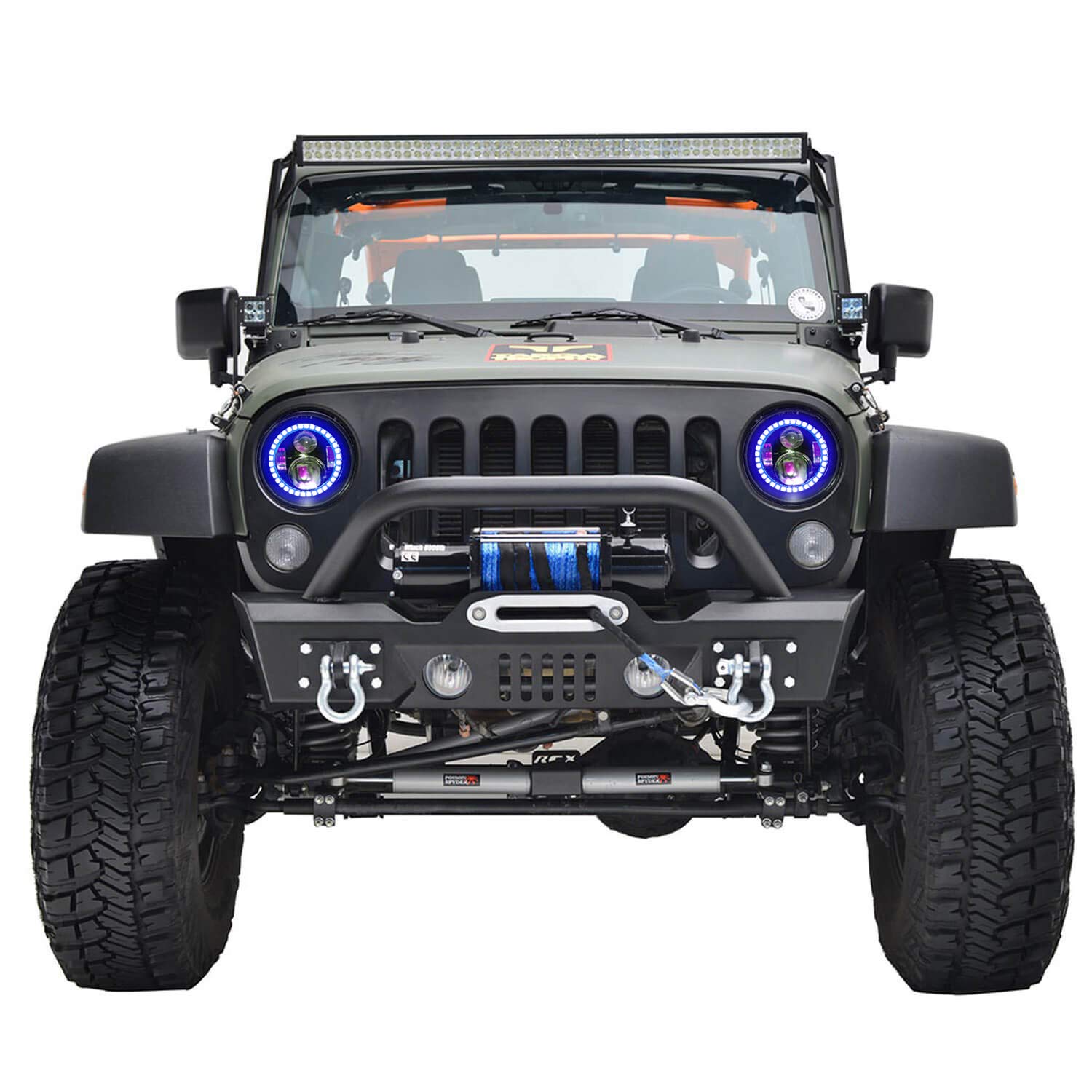 Flashtech LED RGB Multi-Color Halo Ring Headlight Kit with Bluetooth RF Remote & App Control - Compatible with Jeep Wrangler 2007-2017 | Off-Road Lighting for Night Driving & Custom Car Styling
