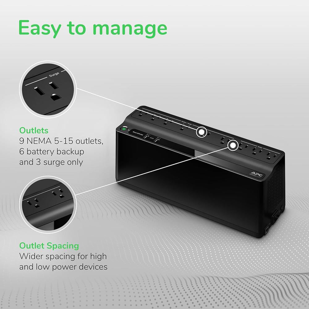APC BE850G2 UPS Battery Backup & Surge Protector - 850VA/510W Uninterruptible Power Supply for Home Office, Gaming PC & Electronics - Open Box Condition