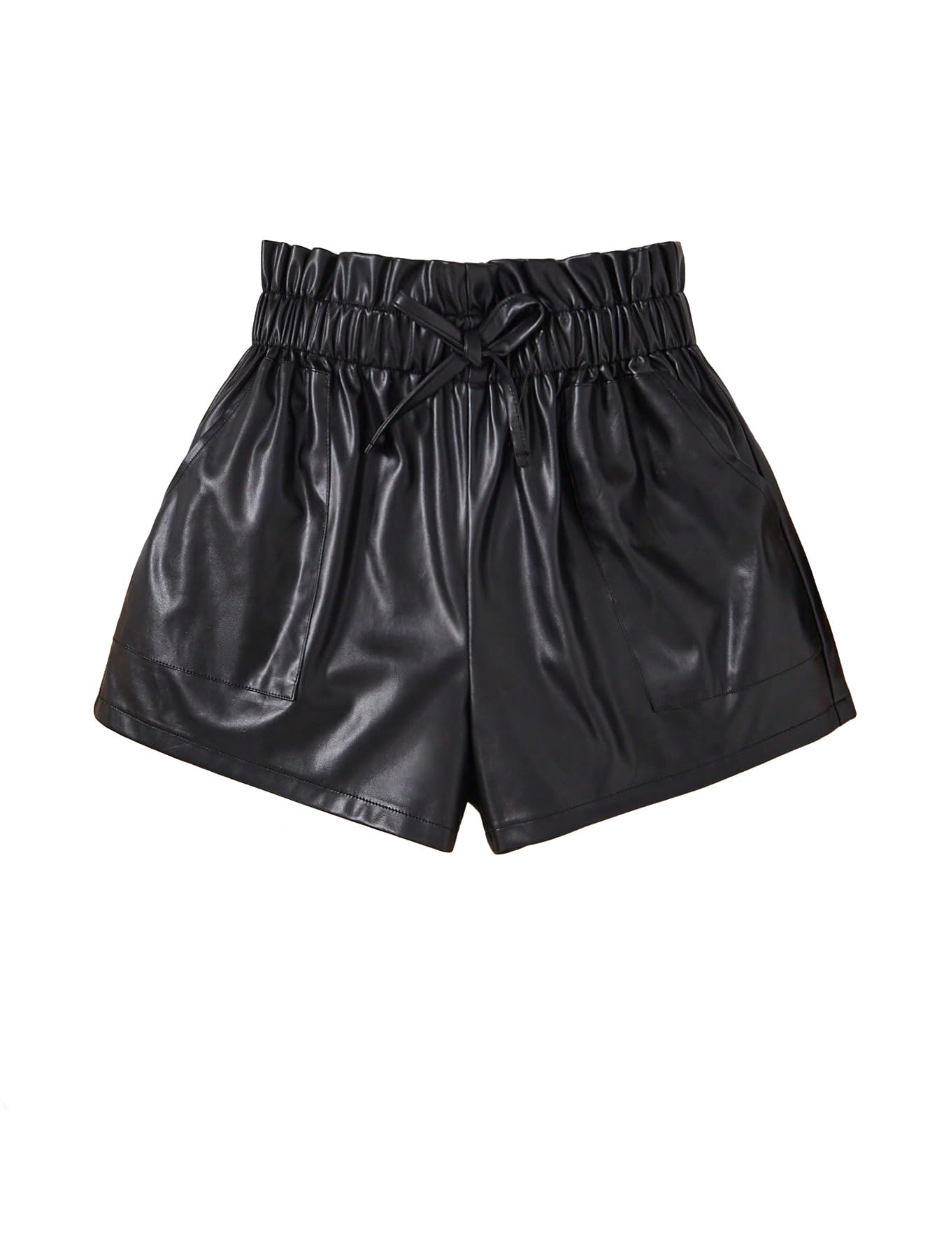 Verdusa Girls PU Leather Knot Front Elastic Waist Wide Leg Shorts with Pockets | Trendy Casual Summer Outfit for Teens & Kids | Perfect for School, Playdates & Outdoor Activities