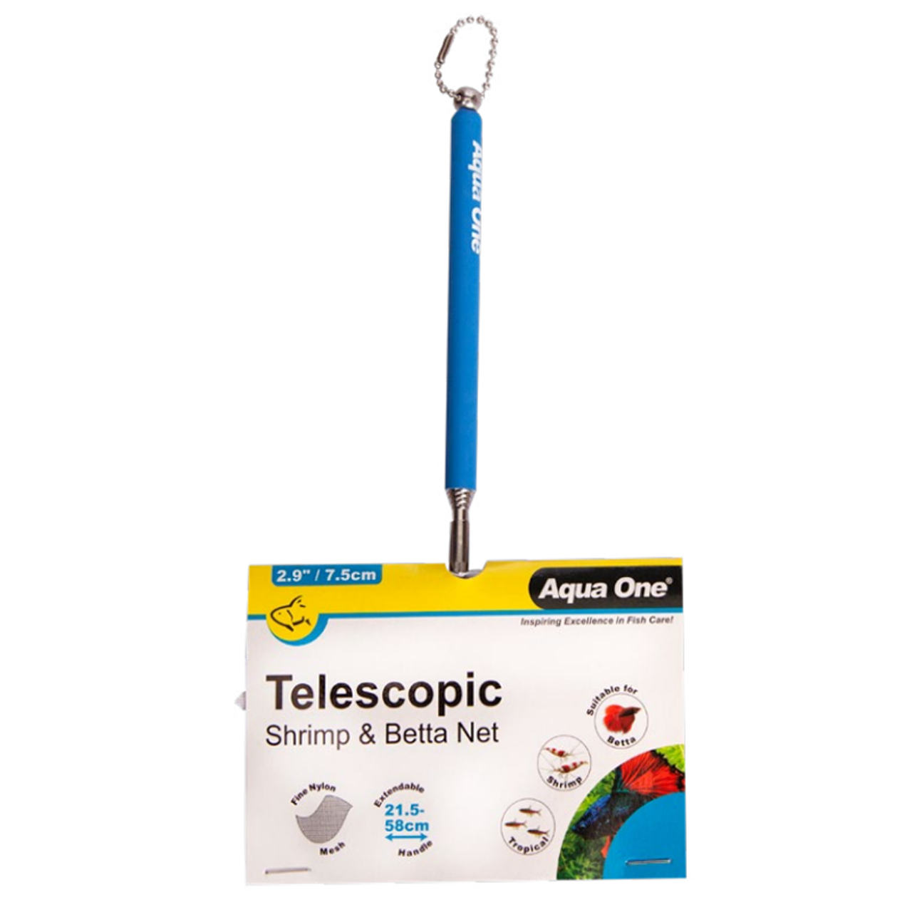 Aqua One Telescopic Fish Net - Fine Mesh 7.5 x 7cm - Perfect for Aquarium, Pond & Tropical Fish Care