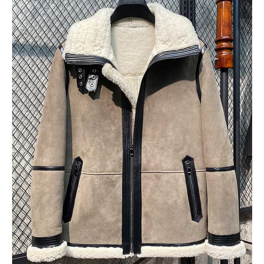 Denny&Dora Men's B3 Bomber Shearling Jacket - Natural Leather Winter Coat with Short Fur for Outdoor Adventures and Casual Wear