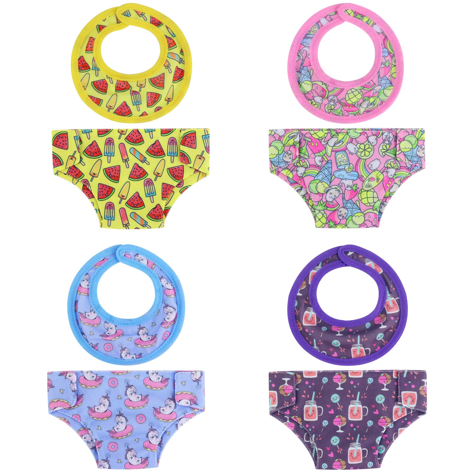 UNICORN ELEMENT Doll Diapers & Bibs Set for 14-18 Inch Baby Dolls - Soft Washable Doll Underwear & Feeding Accessories for Baby Girl Dolls - Perfect for Playtime, Pretend Care & Nursery Role Play