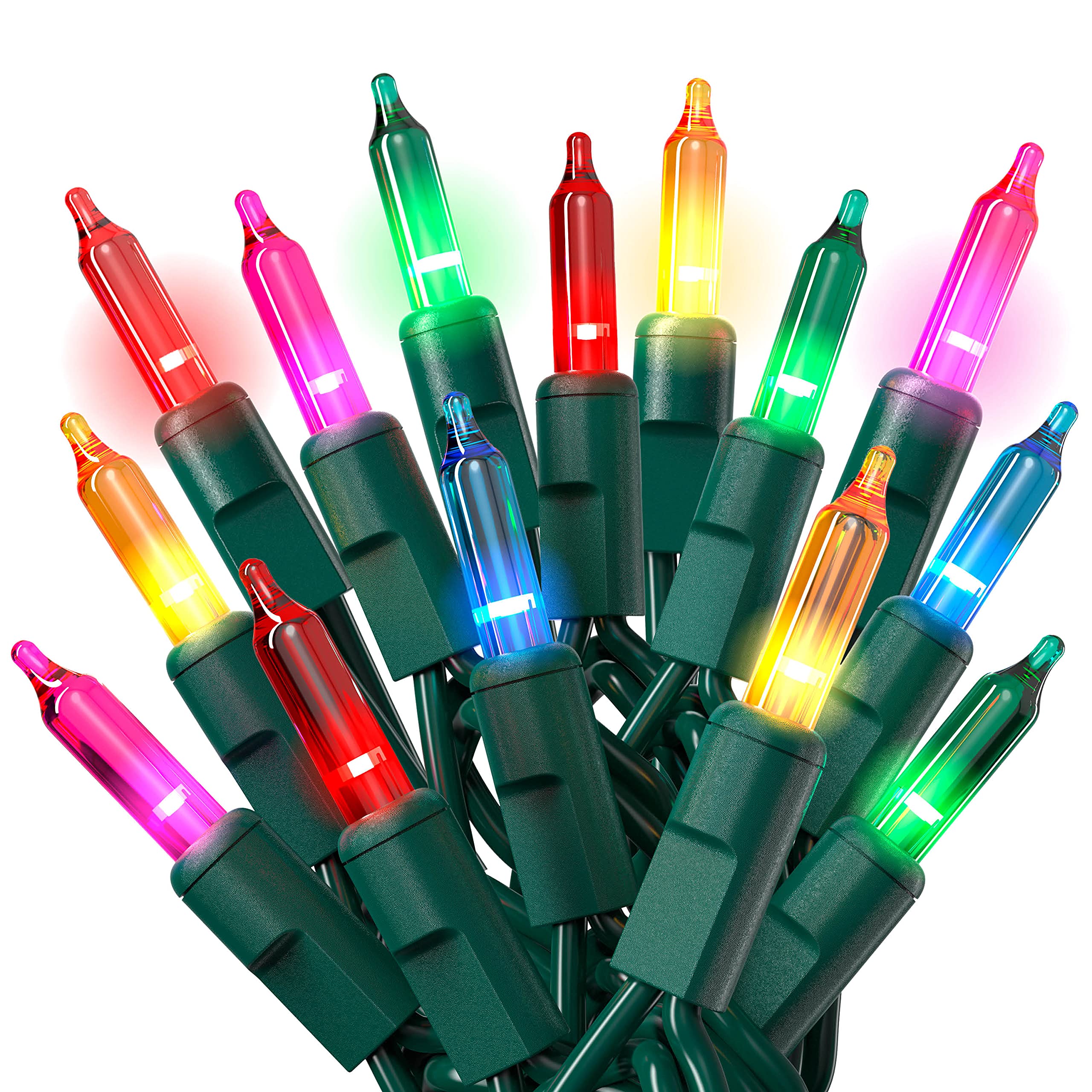PREXTEX 20ft 100-LED Multi-Color Christmas Lights with Green Wire - Indoor/Outdoor Waterproof String Lights - Warm Twinkling Holiday Lights for Christmas Tree, Party, Yard & Home Decoration
