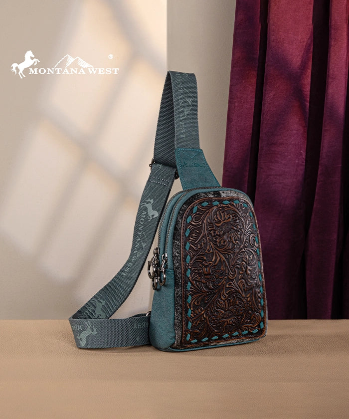 Montana West Tooled Leather Concealed Carry Sling Bag for Men & Women - Crossbody Shoulder Bag with Hidden Gun Pocket - Perfect for Hiking, Travel & Everyday Use