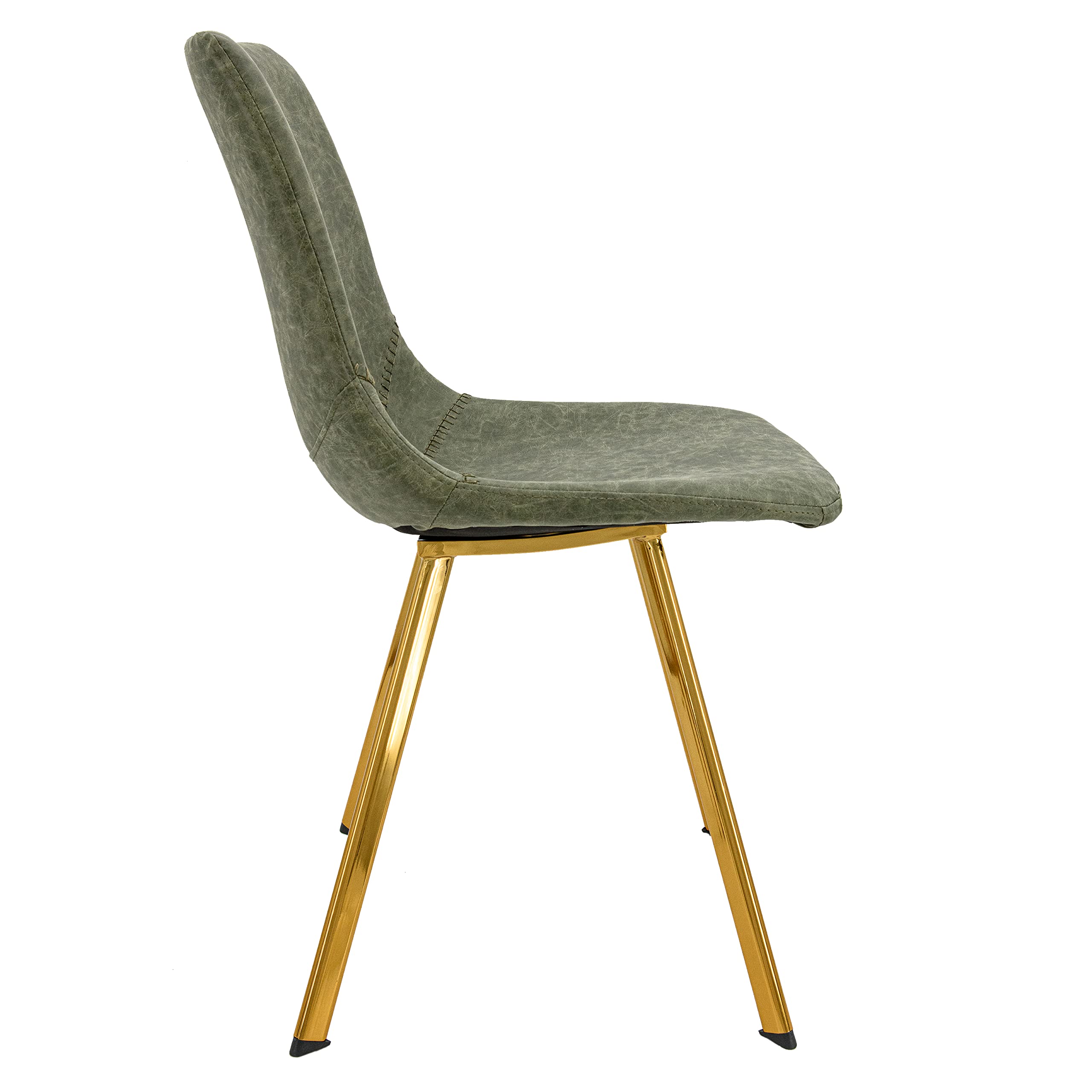 Modern Leather Dining Chairs with Gold Legs - LeisureMod Markley Olive Green Kitchen Chairs for Home, Restaurant & Office Use