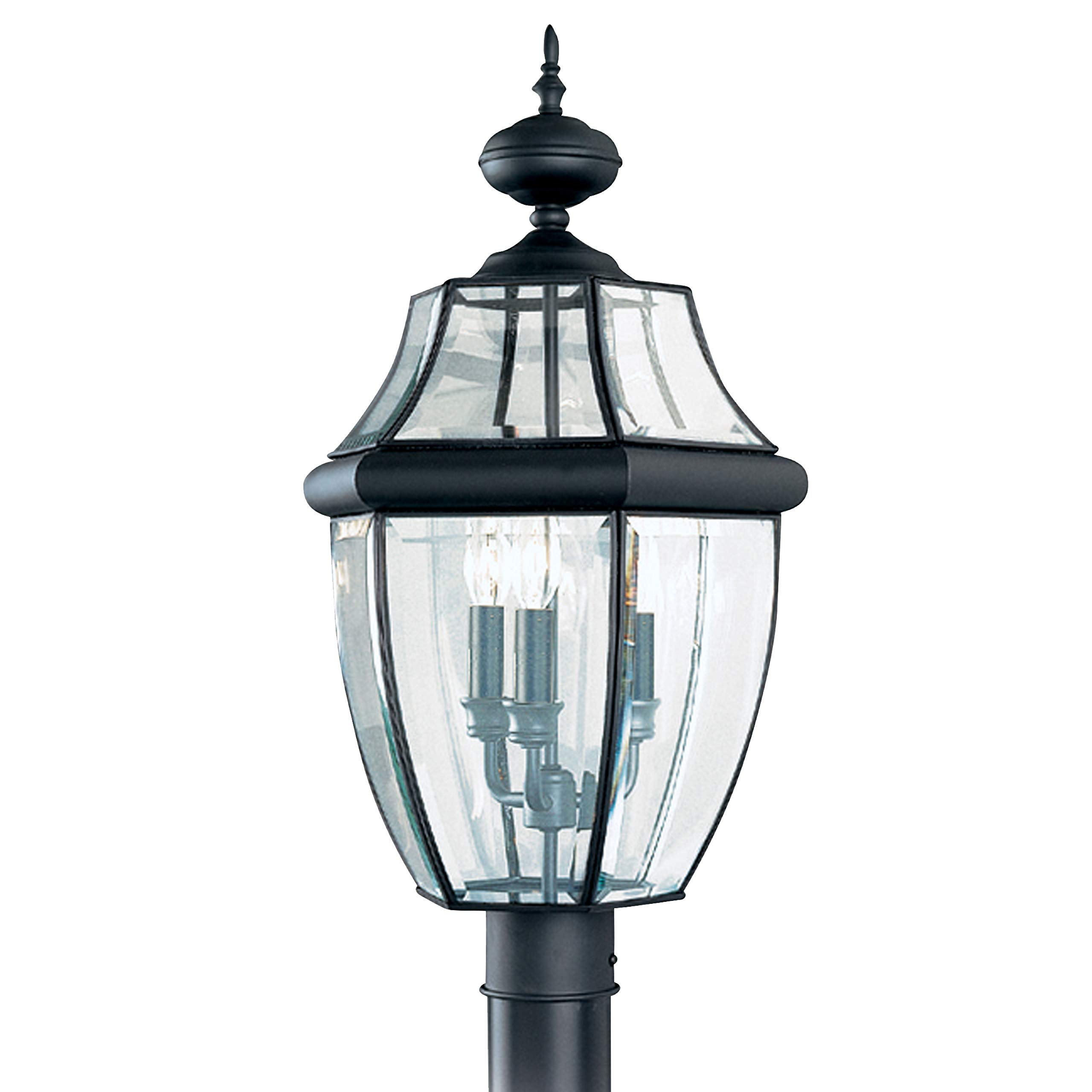 Sea Gull Lighting 8239-12 Lancaster Outdoor Post Lantern - 24 Inch Black Exterior Light Fixture for Porch, Garden & Pathway Lighting | Weather-Resistant Design