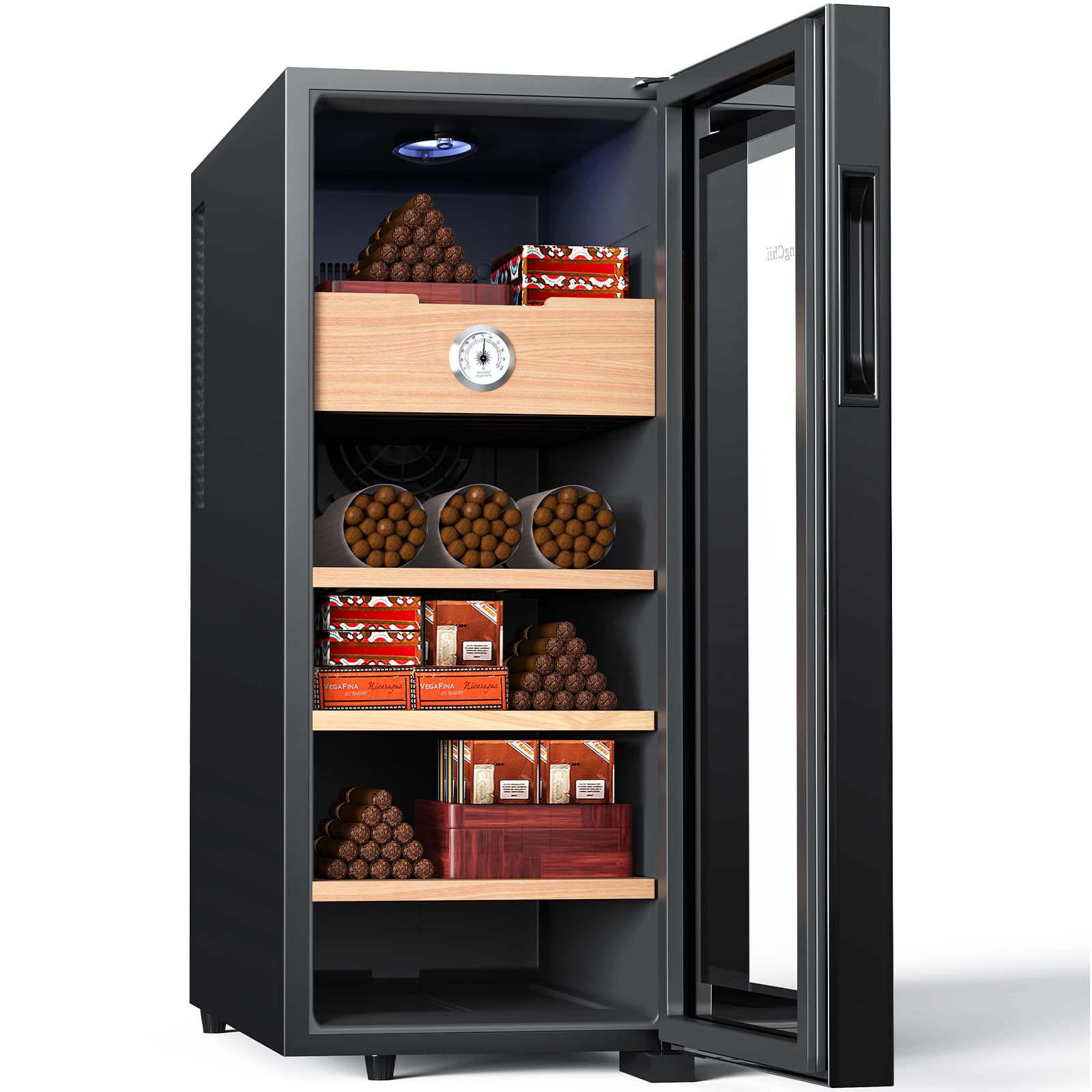 KingChii 33L Electric Cigar Humidor Cabinet with Spanish Cedar Wood Shelves & Digital Hygrometer - Temperature & Humidity Control for 250 Cigars - Perfect Cigar Storage for Home, Office, or Man Cave Gifts for Men