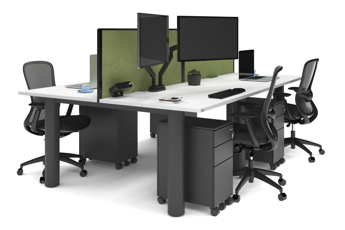 4-Person Office Workstation with Quadro Cylinder Legs - 1200L x 800W Desk with Cable Management Scallop for Modern Workspaces & Collaborative Office Environments