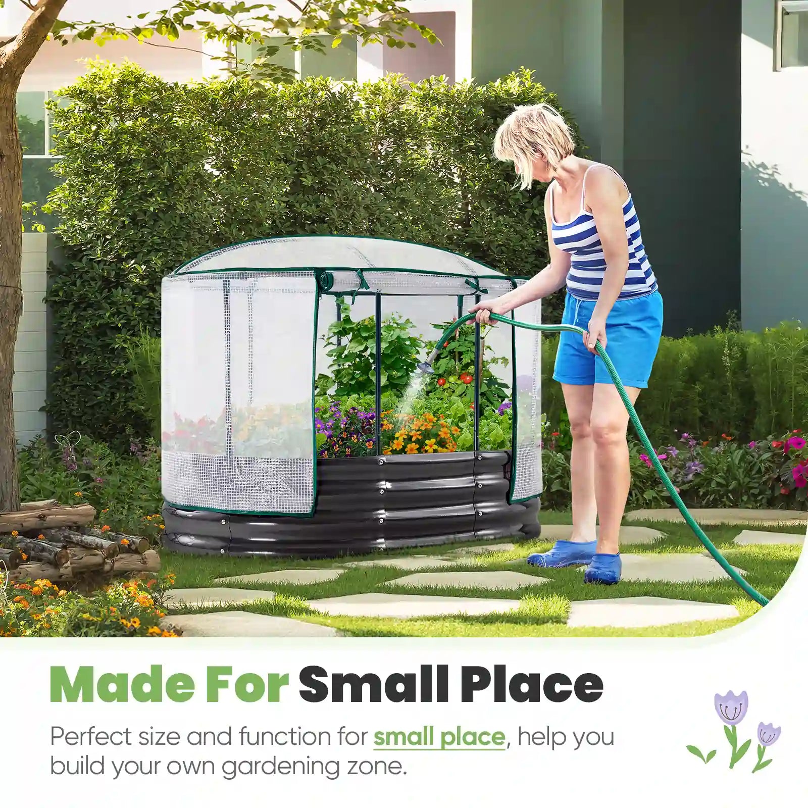 4' x 3' x 1' Galvanized Steel Oval Raised Garden Bed with Cover - Perfect for Vegetables, Flowers & Herbs in Backyard, Patio or Balcony Gardening