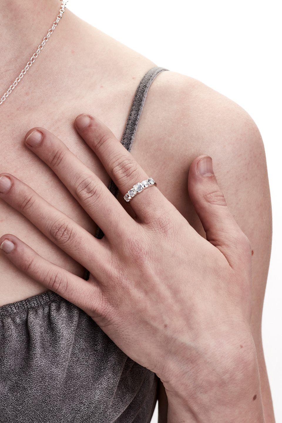 Natural Halo Moonstone Cluster Ring for Women - Elegant Healing Crystal Jewelry for Meditation, Yoga & Spiritual Gifts