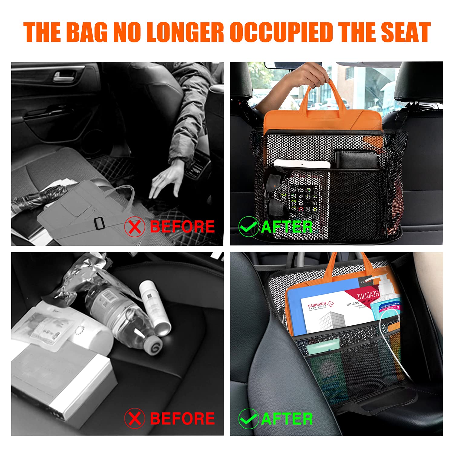 Car Seat Organizer with Net Pocket - Handbag & Purse Holder Between Seats for Storage | Perfect for Road Trips, Daily Commutes & Keeping Your Car Clutter-Free