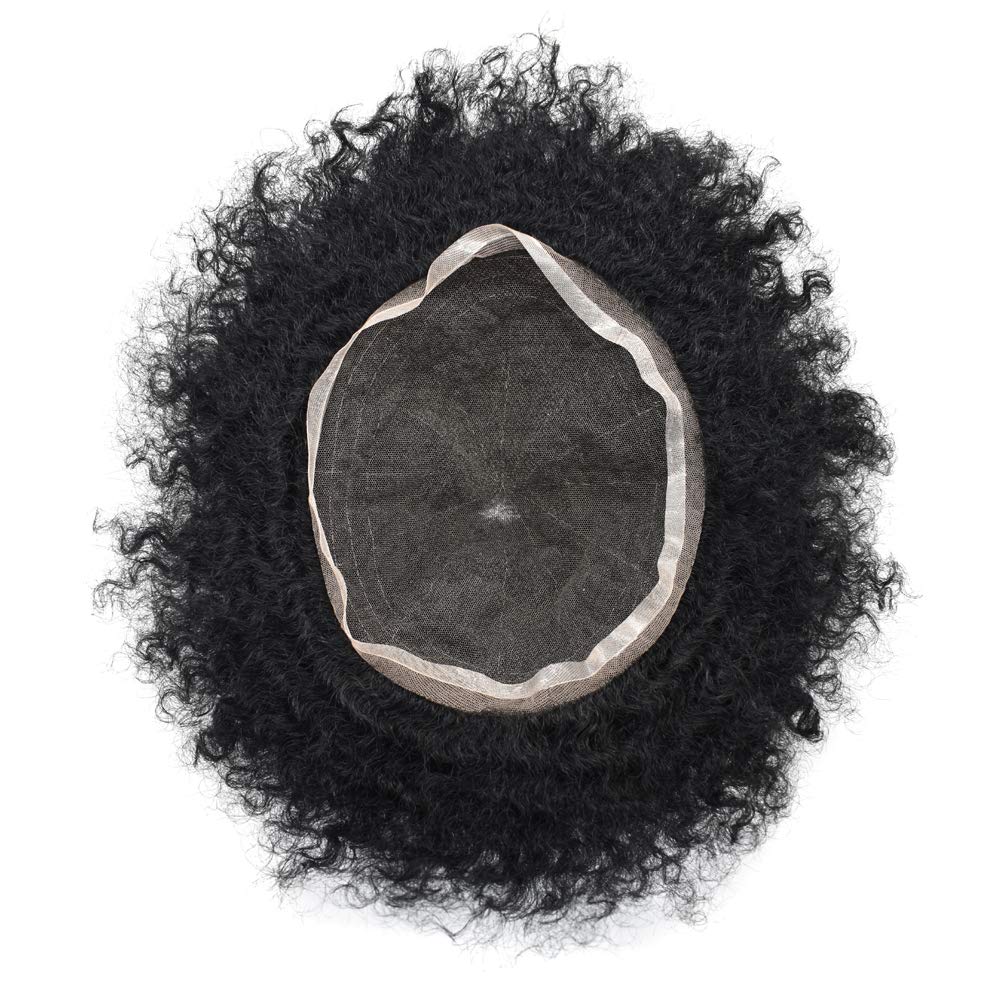 Premium Afro Toupee for Black Men - Real Human Hair Wavy Lace Front Hairpiece (8×10 Inch) | Soft French Lace Hair Replacement System | Jet Black 12mm Wave | Perfect for Daily Wear & Special Occasions