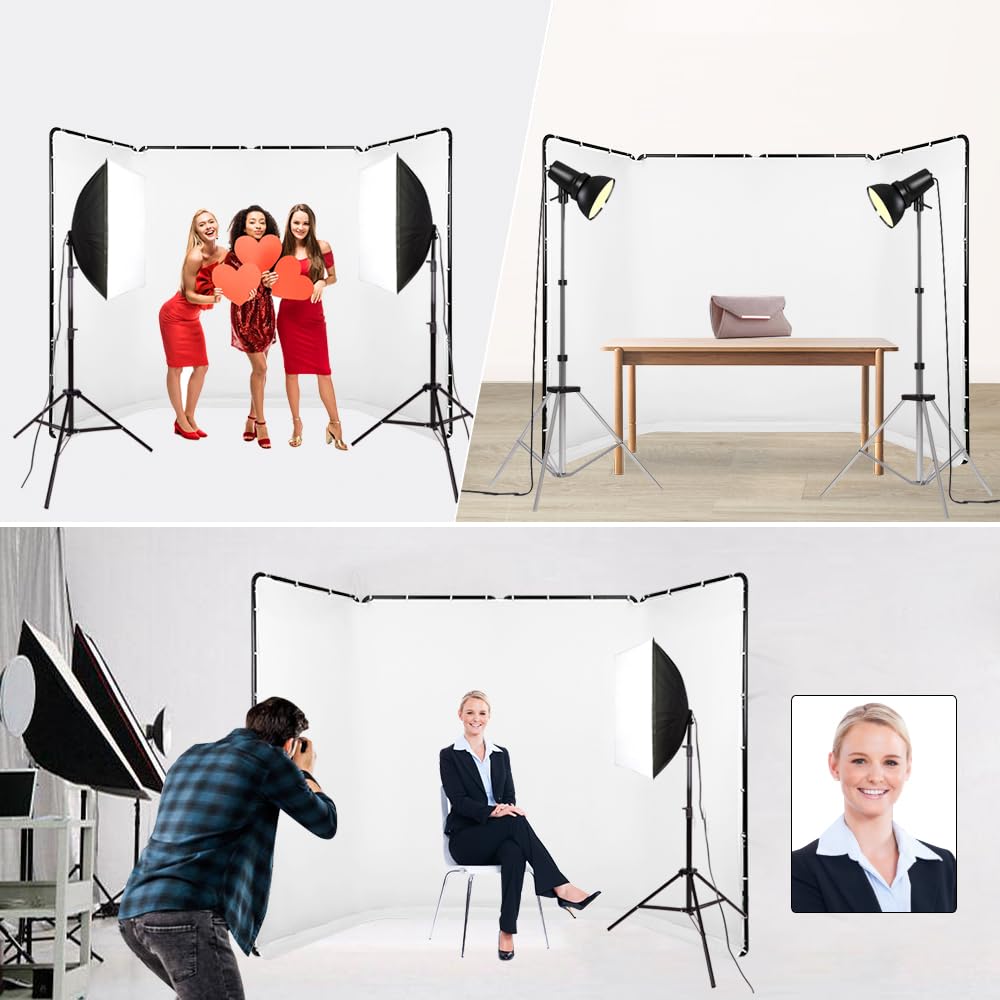 GSKAIWEN 7.87ft x 13.12ft White Photography Backdrop with Stand - Portable Large Wrinkle-Resistant Collapsible Background for Studio, Video Shooting, Product & Portrait Photography - Perfect for YouTube Videos, Headshots, and E-commerce Product Photos