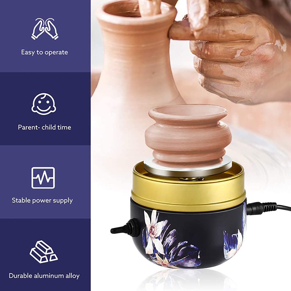 **Mini Electric Pottery Wheel for Beginners - Portable Clay Machine with Adjustable Speed & Aluminum Tray - DIY Ceramic Art Tool for Kids & Adults - Perfect for Home, Classroom & Art Studio (Blue, Round)**