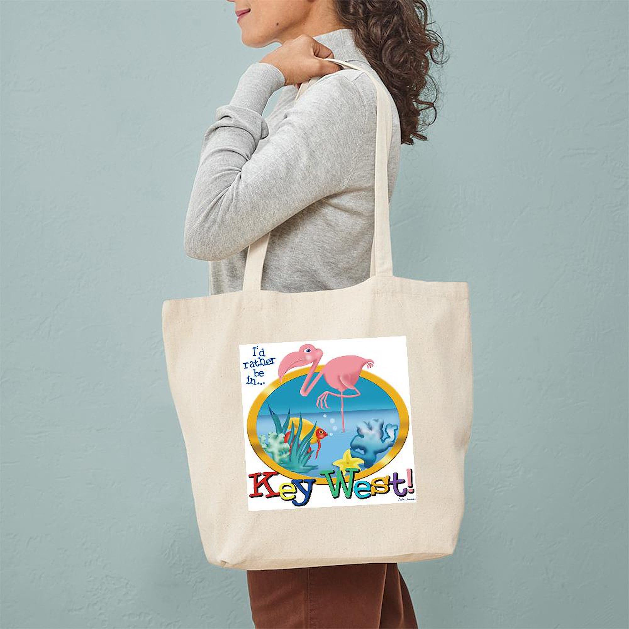 Key West Tote Bag - Natural Canvas Reusable Shopping Bag for Beach, Groceries & Daily Use | Eco-Friendly Cotton Carryall
