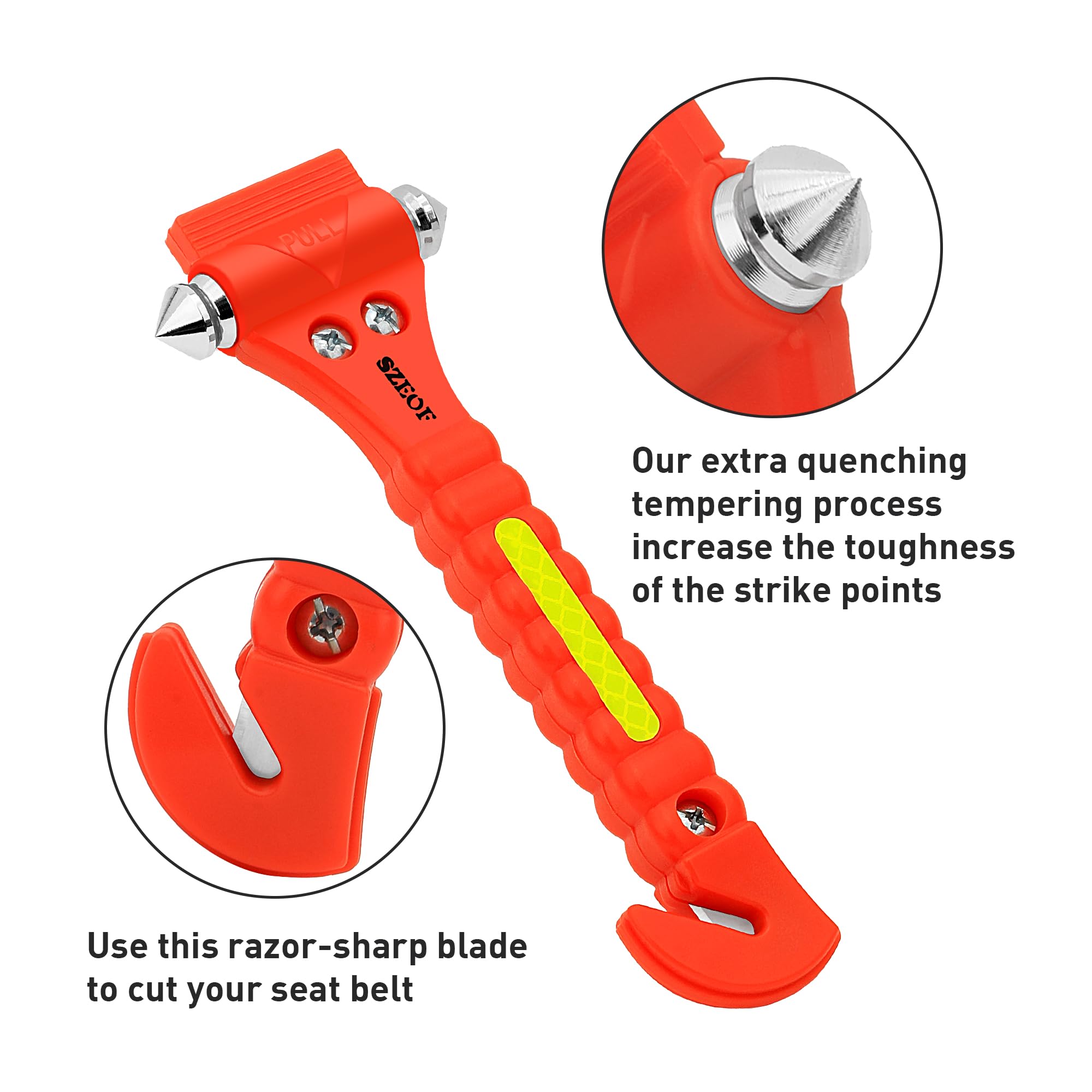 Emergency Car Window Breaker & Seatbelt Cutter - 2 Pack Safety Hammer for Vehicle Escape - Multi-Tool for Breaking Glass & Cutting Seatbelts - Essential Car Emergency Kit (Orange) - Perfect for Accidents, Floods & Locked Doors
