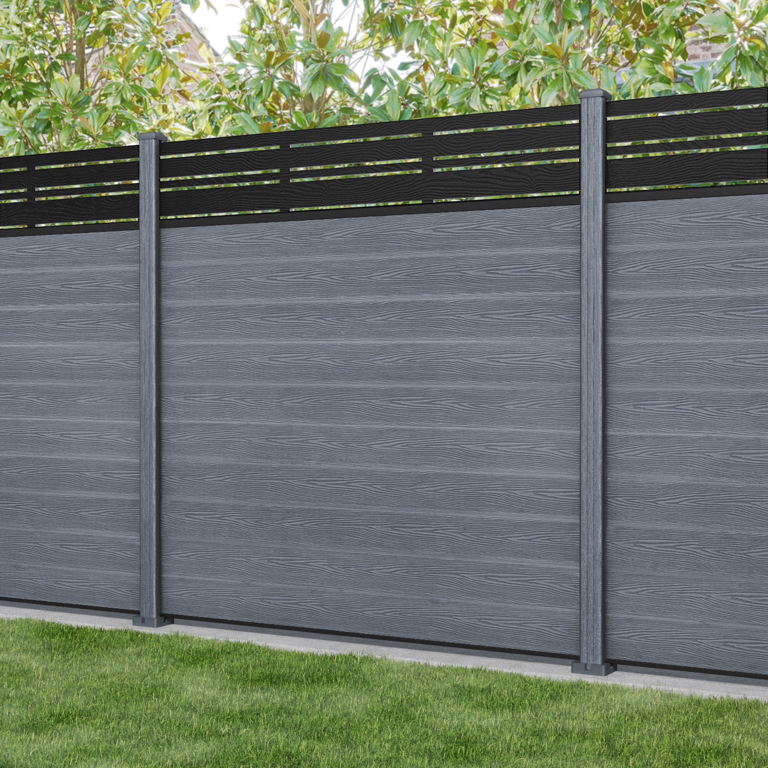 Classic Linea Fence Panel - Anthracite Grey Composite Fencing with Durable Posts | Perfect for Backyard Privacy, Garden Borders & Pool Safety Fencing