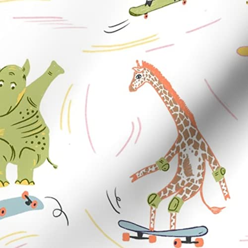 Skater Safari Kids Fabric - Pastel Zebra Monkey Giraffe Print Cotton Poplin by The Yard for Sewing, Quilting, Dresses & DIY Crafts | Perfect for Children's Clothing, Home Decor & Nursery Projects