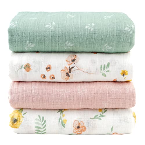 Viviland 100% Cotton Muslin Swaddle Blanket 4 Pack - Soft, Breathable Baby Swaddle Blankets for Newborn Boys & Girls (47x47 Inches) - Perfect for Swaddling, Nursing, Stroller & Crib Use