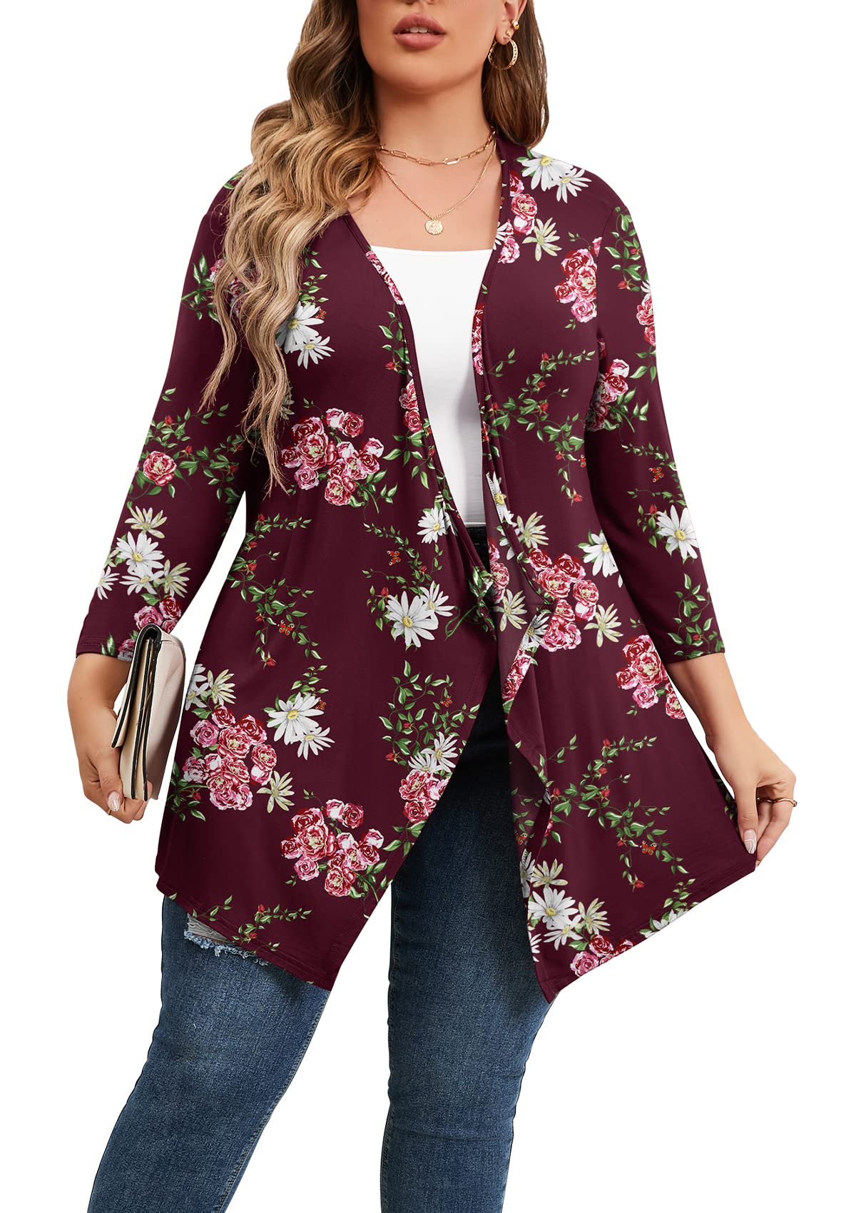 TIANZHU Women's Lightweight 3/4 Sleeve Open Front Cardigan - Casual Drape Duster Sweater for Spring & Fall Layering | Office, Lounge & Weekend Wear