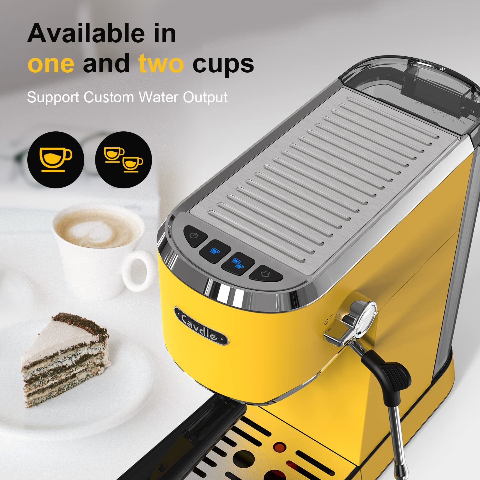 20 Bar Professional Espresso Machine with Milk Frother Steam Wand - 35oz Removable Water Tank for Cappuccino & Latte - Compact Stainless Steel Coffee Maker (Yellow) - Perfect for Home, Office and Coffee Shop Use