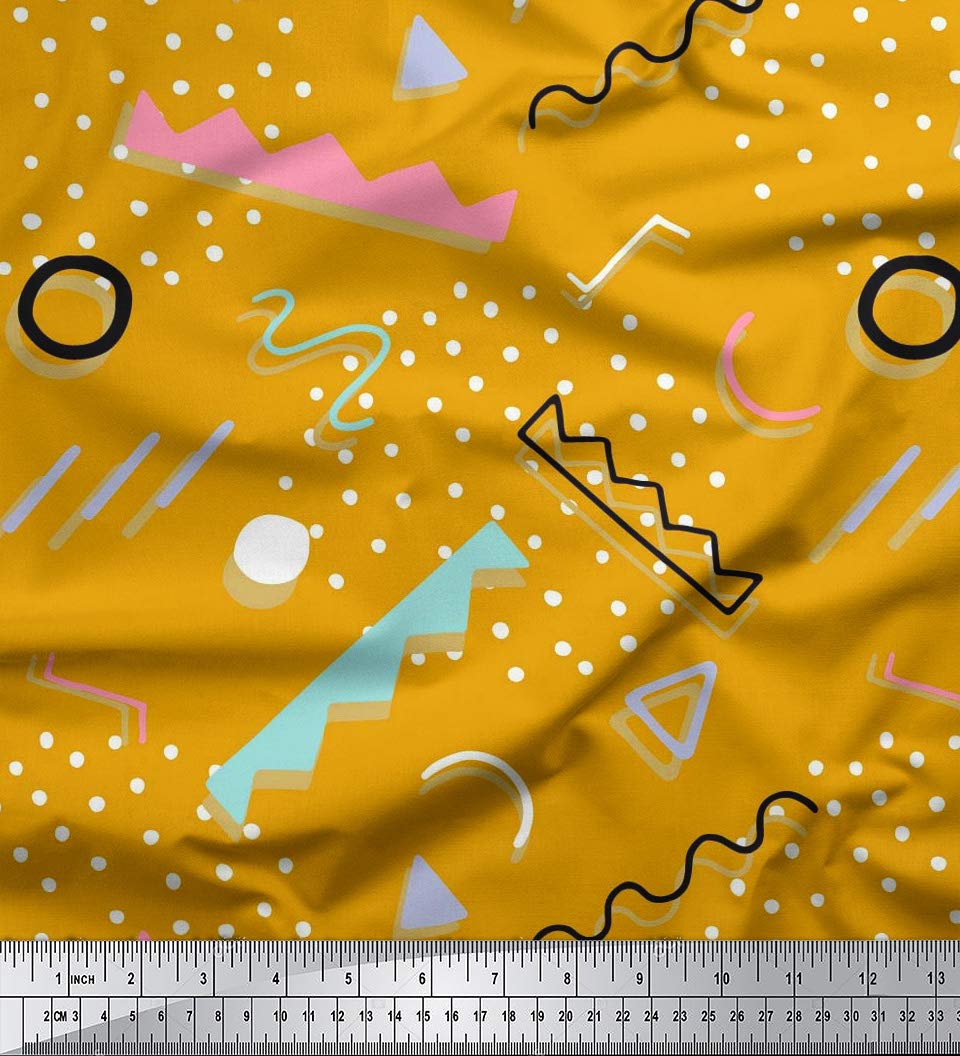 Soimoi Moss Georgette Gold Fabric by The Yard - 42 Inch Wide Abstract & Dots Print - Artistic Contemporary Fabric for Dresses, Scarves, Home Decor & DIY Projects