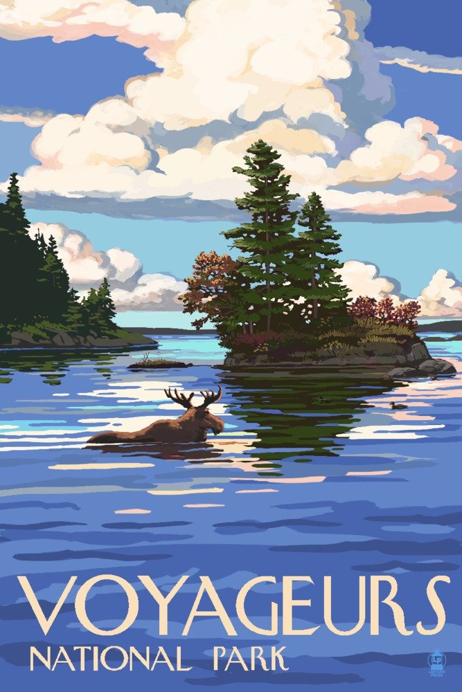 Voyageurs National Park Minnesota Moose Swimming Art Print - 24x36 Signed Wall Decor Poster - Perfect for Living Room, Office & Cabin Decor