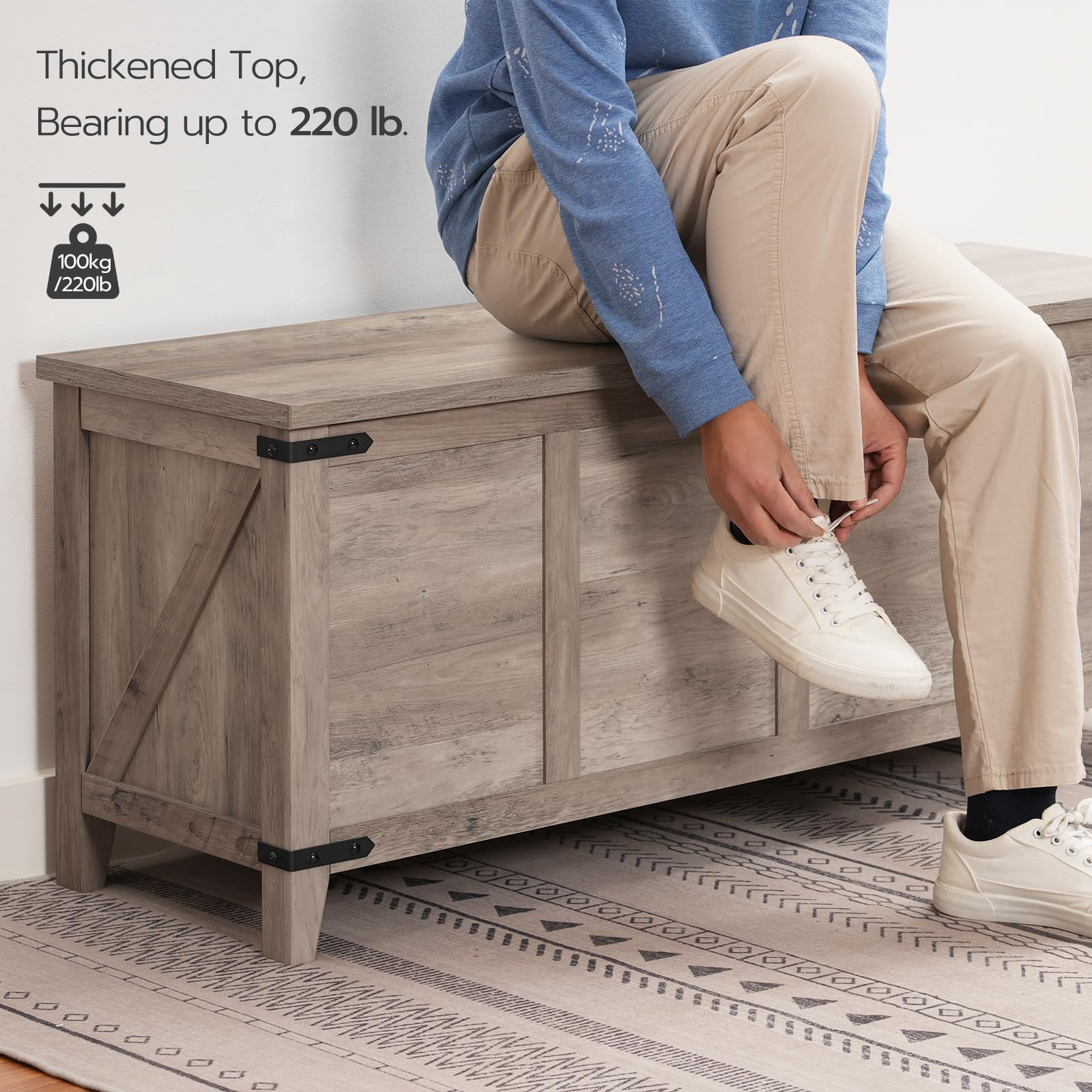 HOOBRO Farmhouse Toy Storage Bench with Geometric Front, 47.2