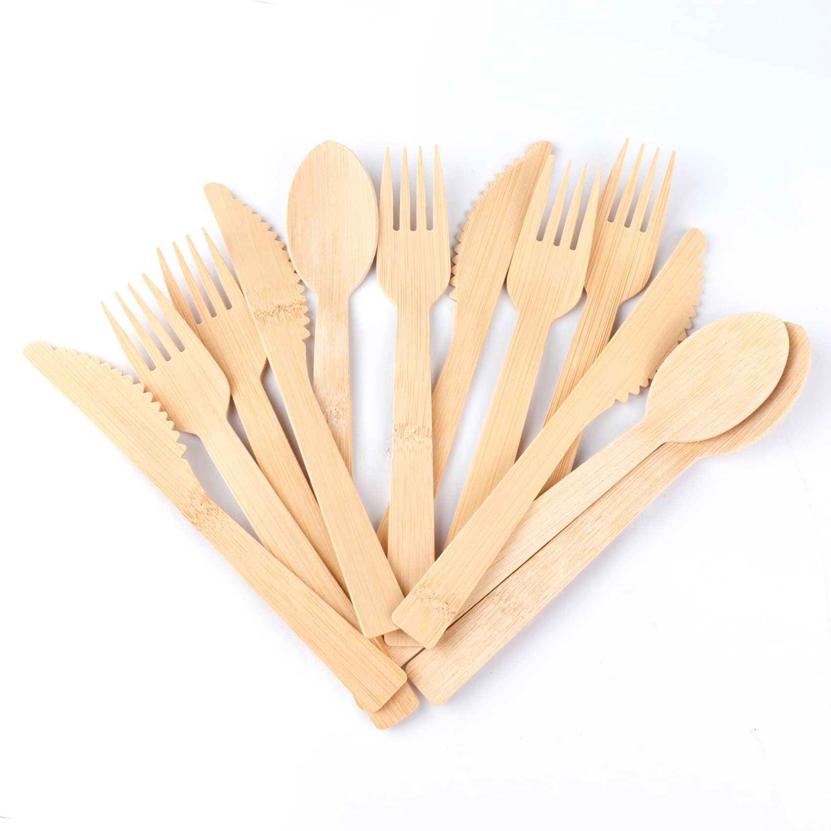 Eco-Friendly Bamboo Cutlery Set - 100 Pieces (50 Forks, 25 Spoons, 25 Knives) | 6.7