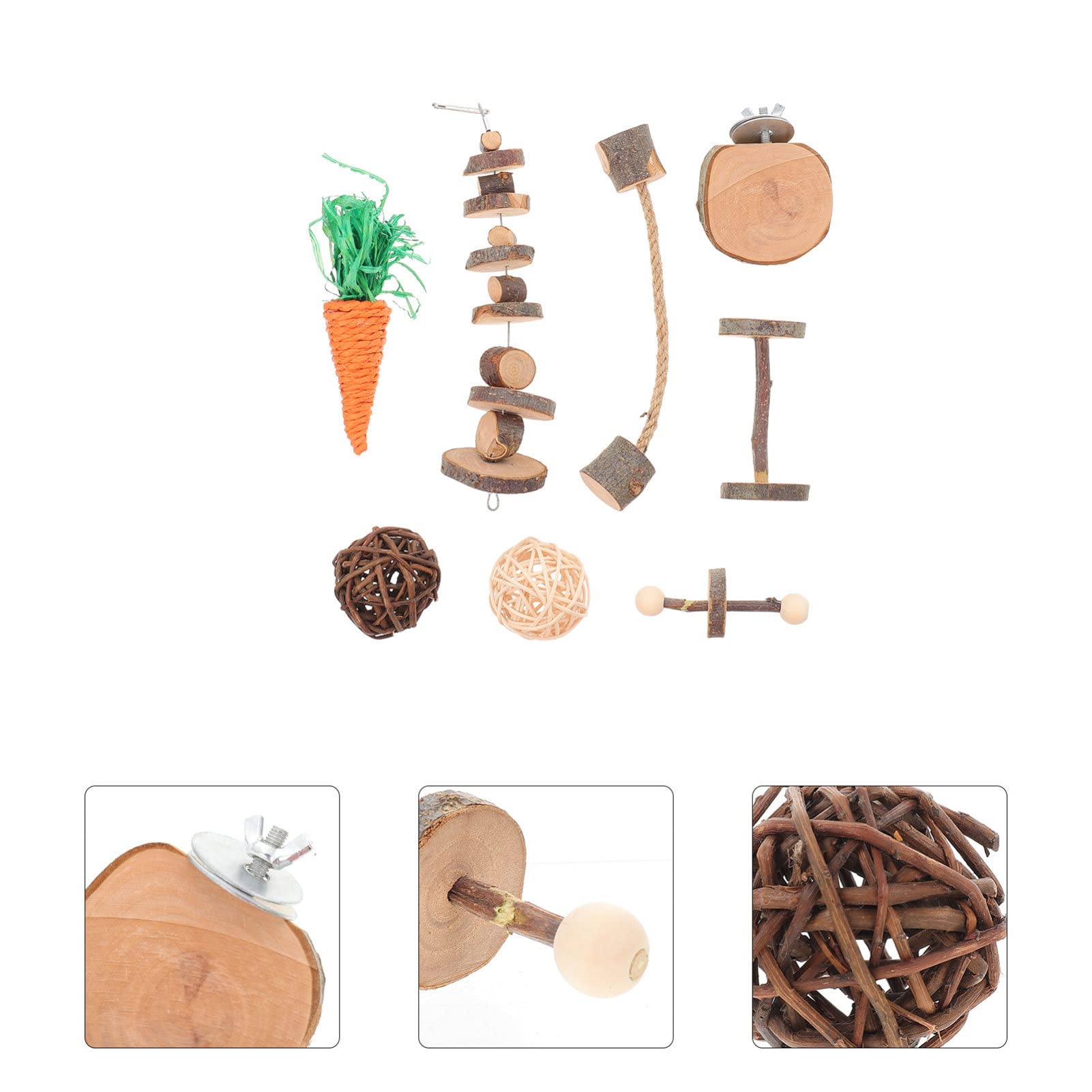 8pcs Hamster Chew Toys for Rabbits & Small Pets - Natural Wooden Molar Teeth Cleaning Toys for Hamsters, Rats & Parrots - Small Animal Dental Care & Biting Plaything for Cage Enrichment