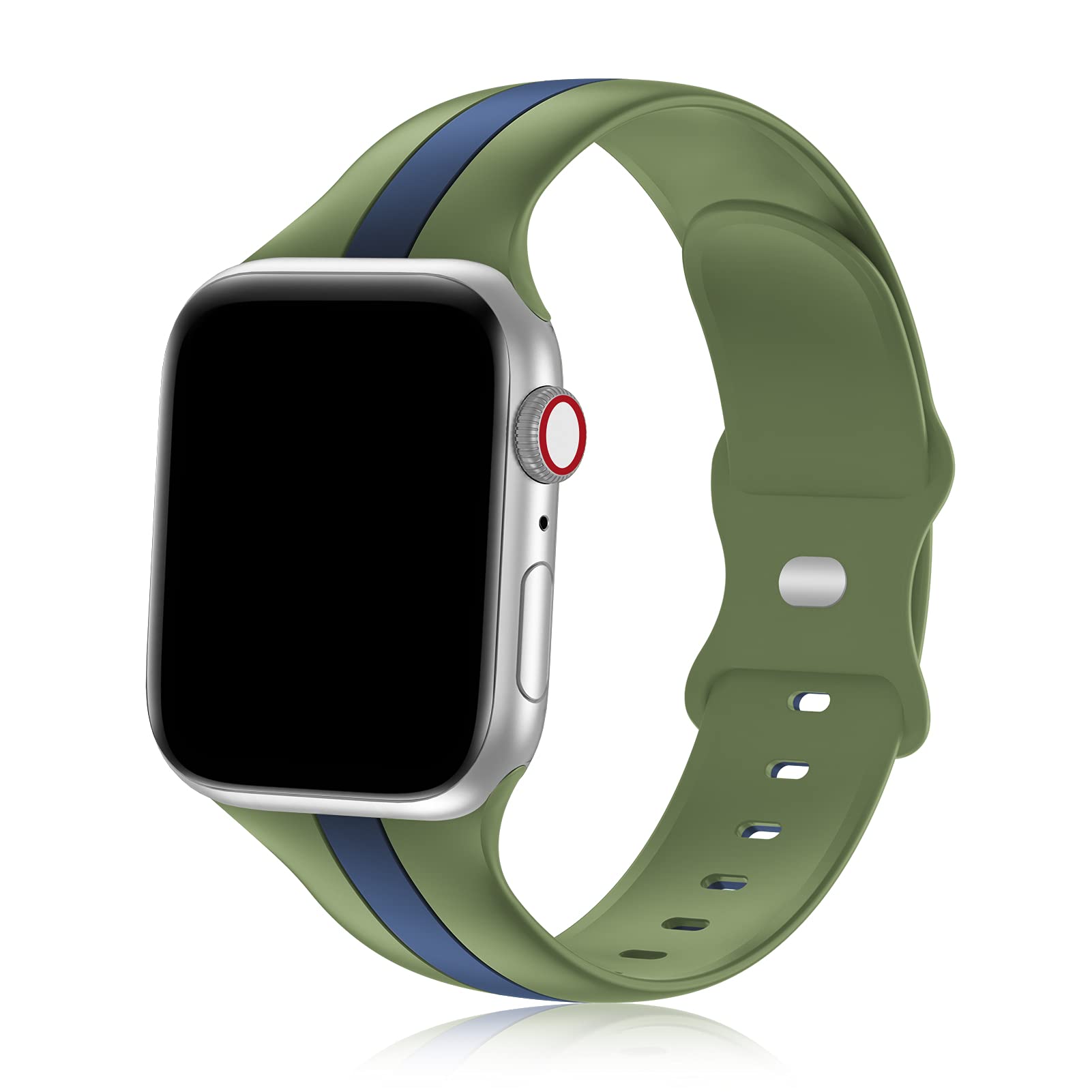 iWabcertoo Designer Sport Bands for Apple Watch 38mm 40mm 41mm - Soft Silicone Replacement Strap Compatible with iWatch Series 8/7/6/5/4/3/2/1/SE - Unisex Watch Band in Moss Green & Dark Blue - Perfect for Workouts, Running & Everyday Wear