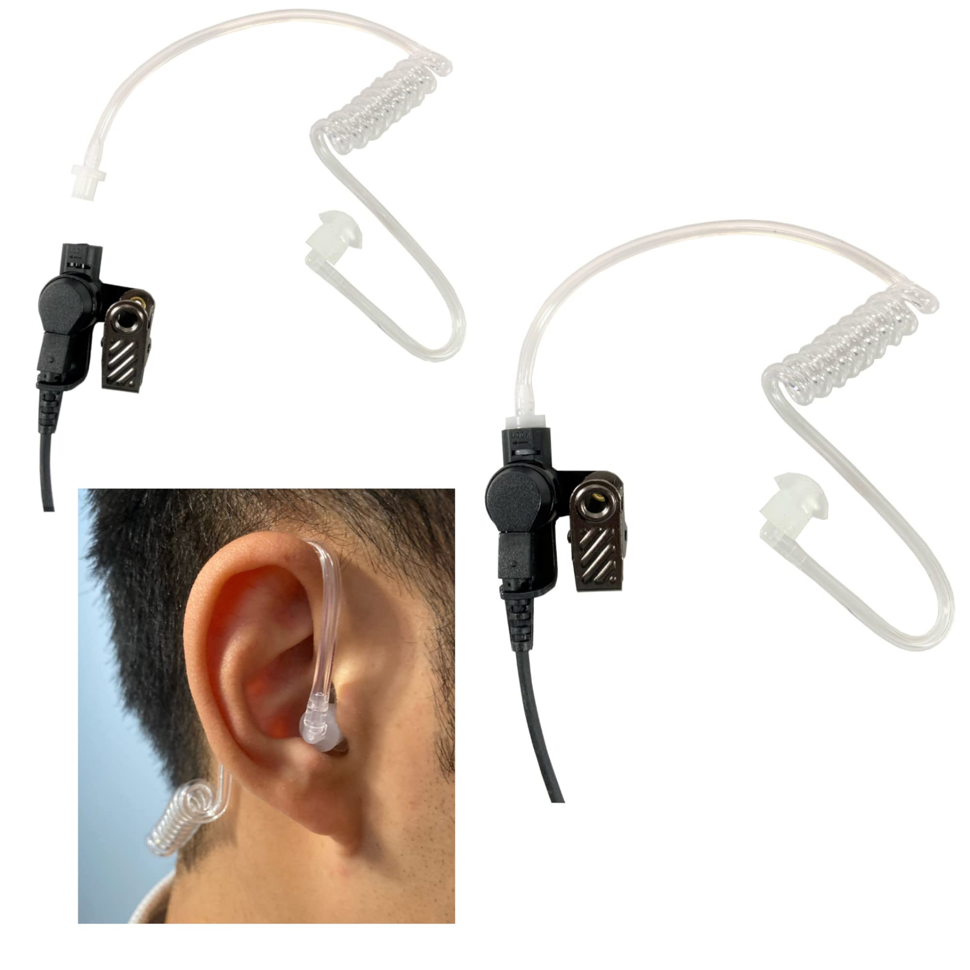 HYTERA HYT Clear Coil Tube Earbud Headset with PTT Mic - 2-Pin 1 Wire Communication Headset (2 Pack) for Two-Way Radio, Security, and Construction Work