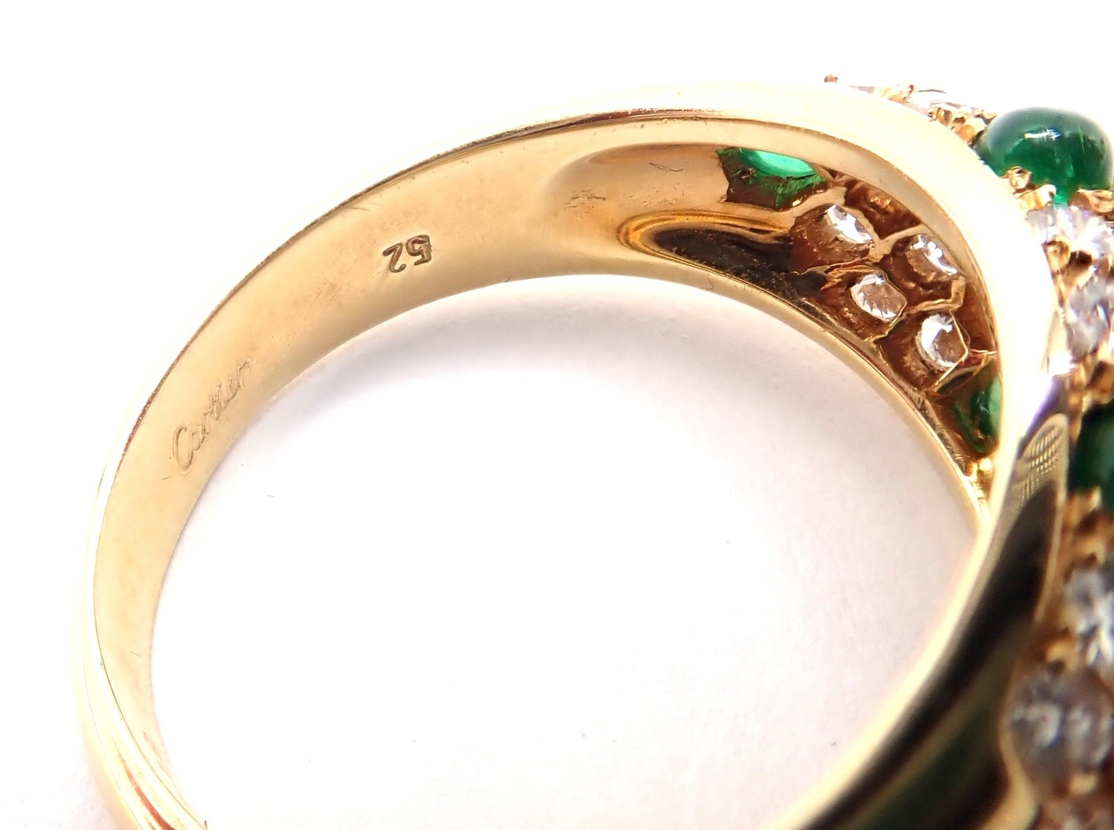 Authentic Vintage Cartier Panthere 18k Yellow Gold Diamond & Emerald Ring for Women - Luxury Jewelry Gift for Anniversary, Engagement & Special Occasions