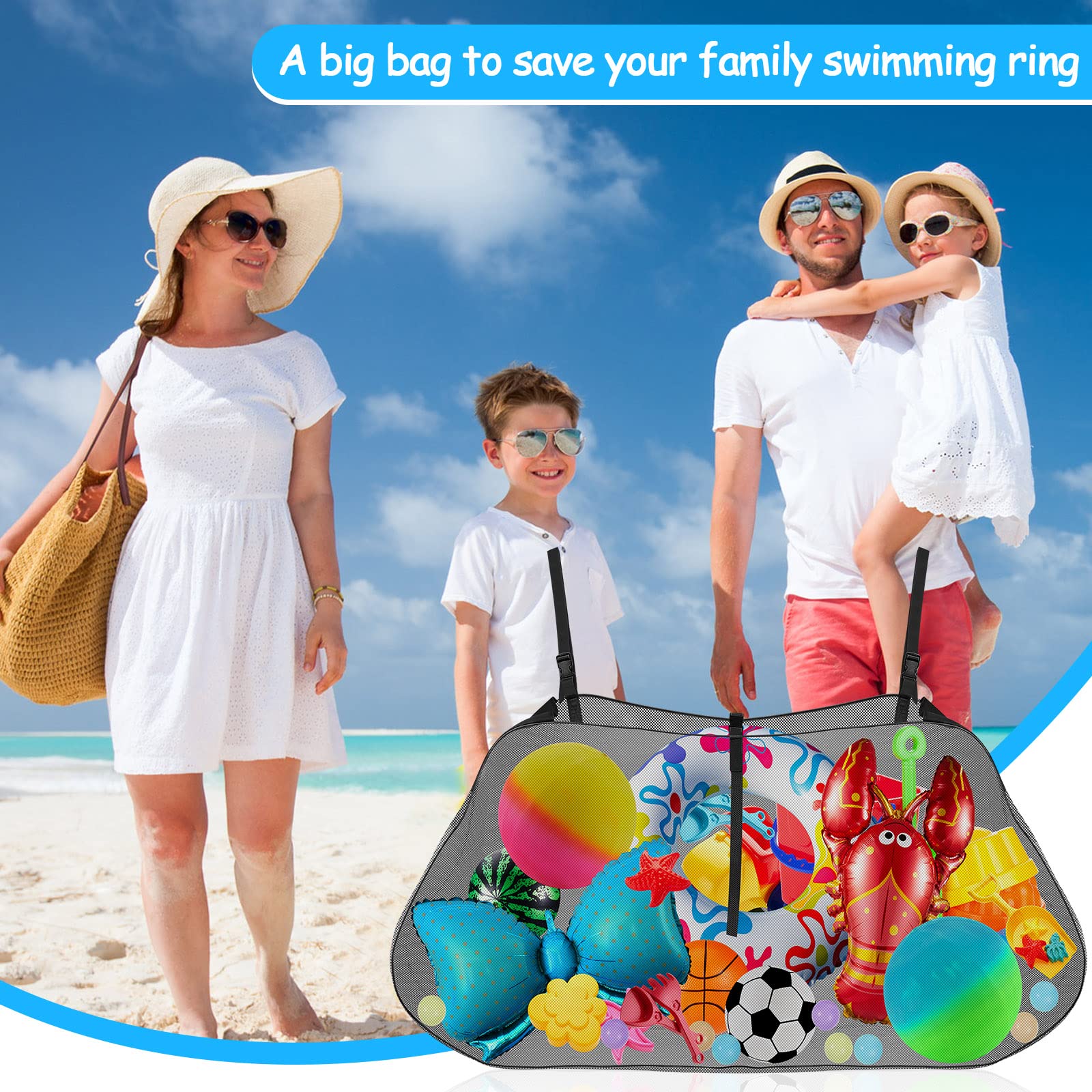 Shappy Large Black Rectangular Plastic Pool Toy Storage Bag - Foldable Hanging Net Organizer for Swim Accessories, Quick Dry & Easy to Clean - Perfect for Beach, Poolside, and Water Park Use