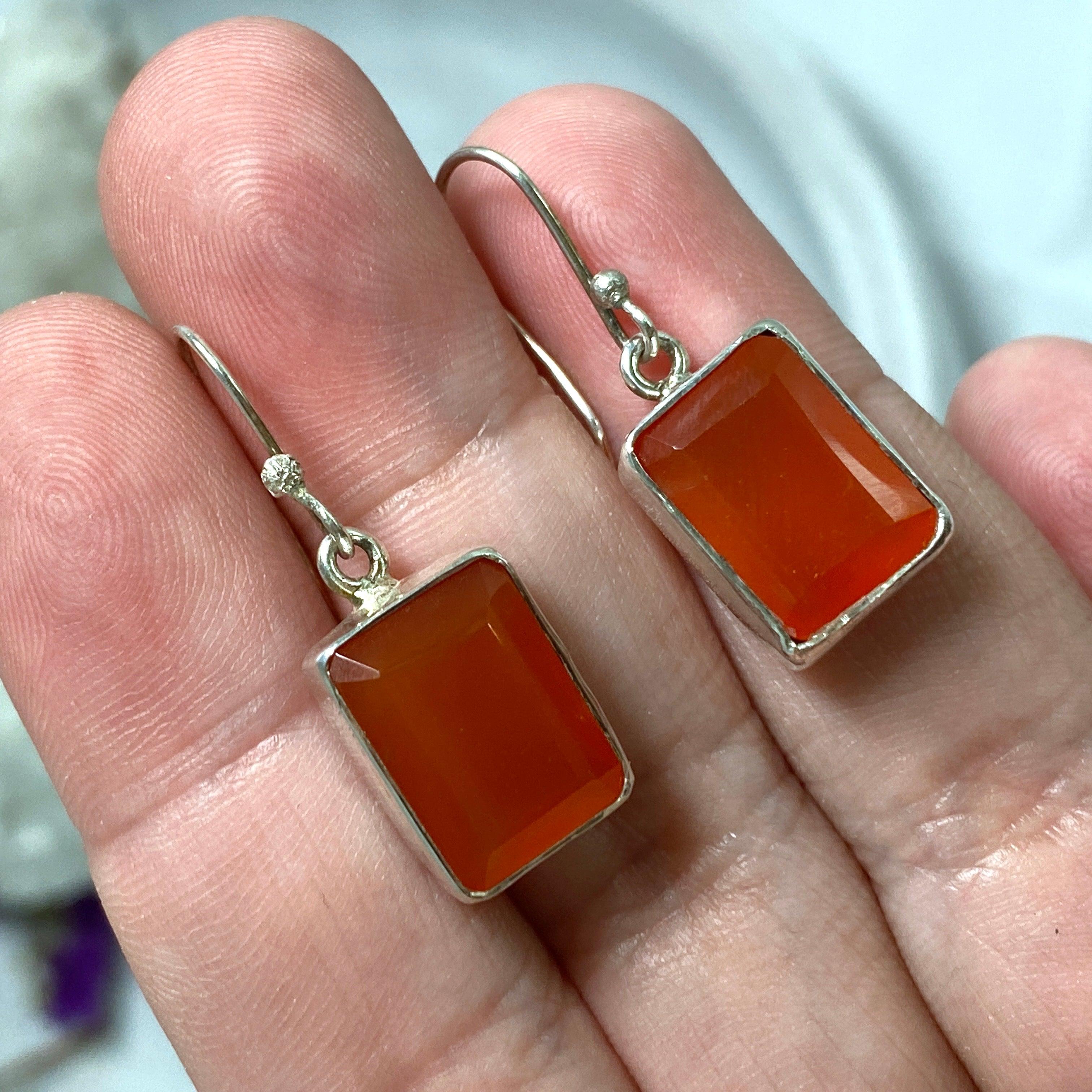 Natural Carnelian Gemstone Rectangular Faceted Dangle Earrings for Women | Elegant Handmade Jewelry Gift for Birthday, Anniversary & Special Occasions