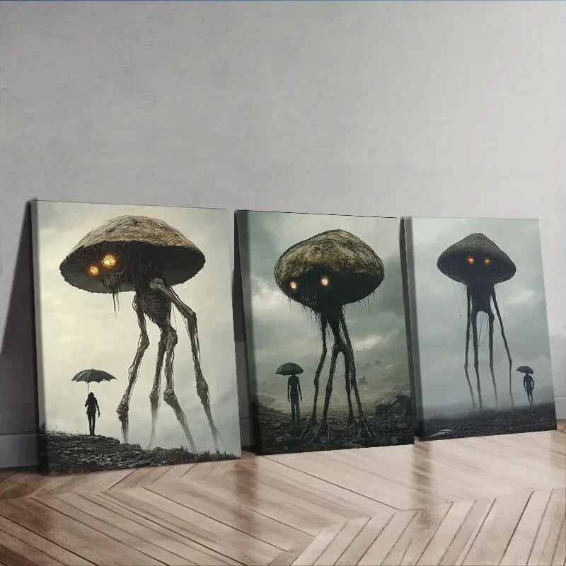 3-Piece Mushroom Monster Theme Wall Art Set - Framed Canvas 40x60cm | High Quality Print | 100% Australian Made | Ready to Hang | Perfect for Kids' Rooms, Playrooms & Fantasy Decor