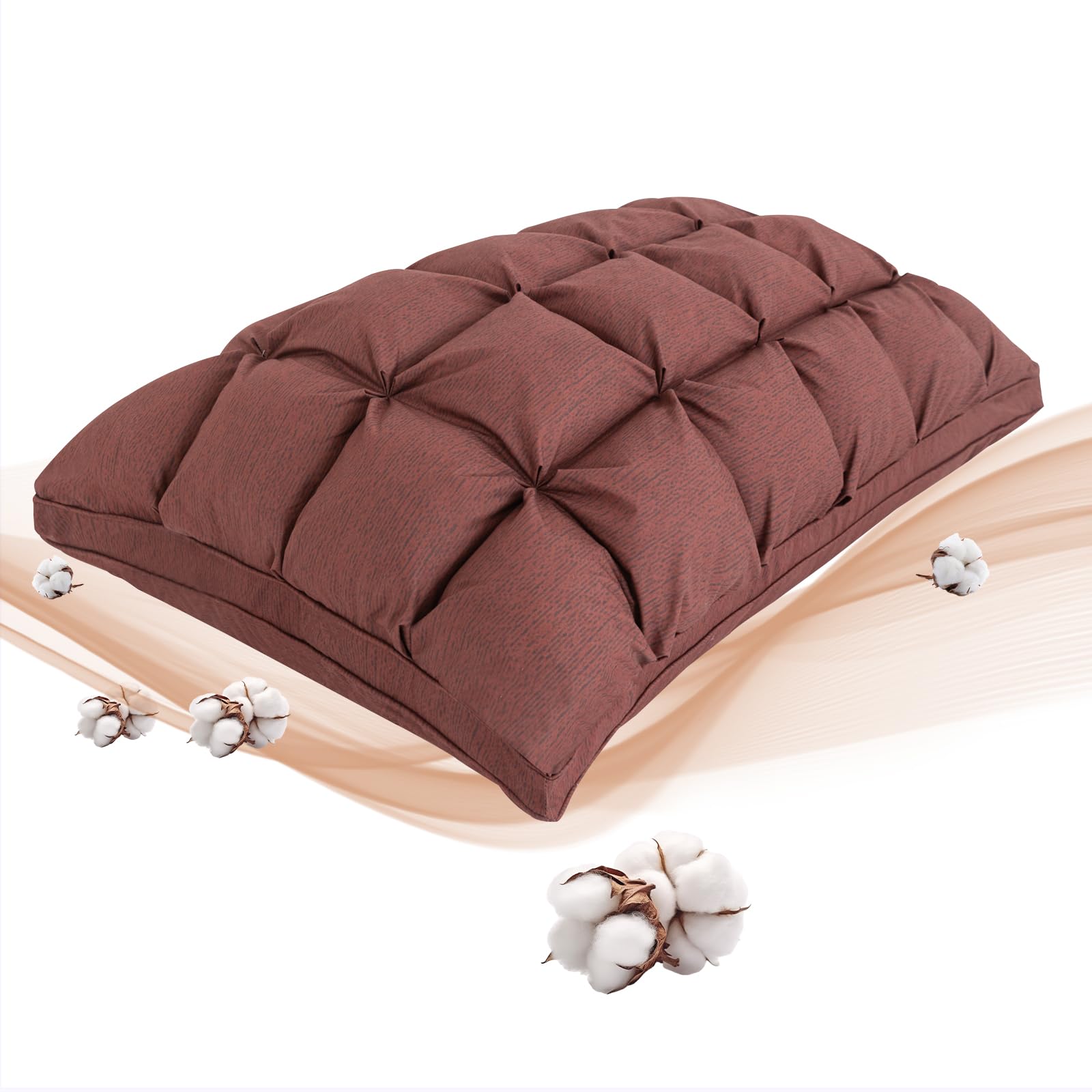 YOUR MOON Soft Standard Bed Pillows for Sleeping - Fluffy Down Alternative Pillow with Luxury Hotel Gel Support - Ideal for Side Sleepers (Brown) - Perfect for Home, Hotel, and Travel Use